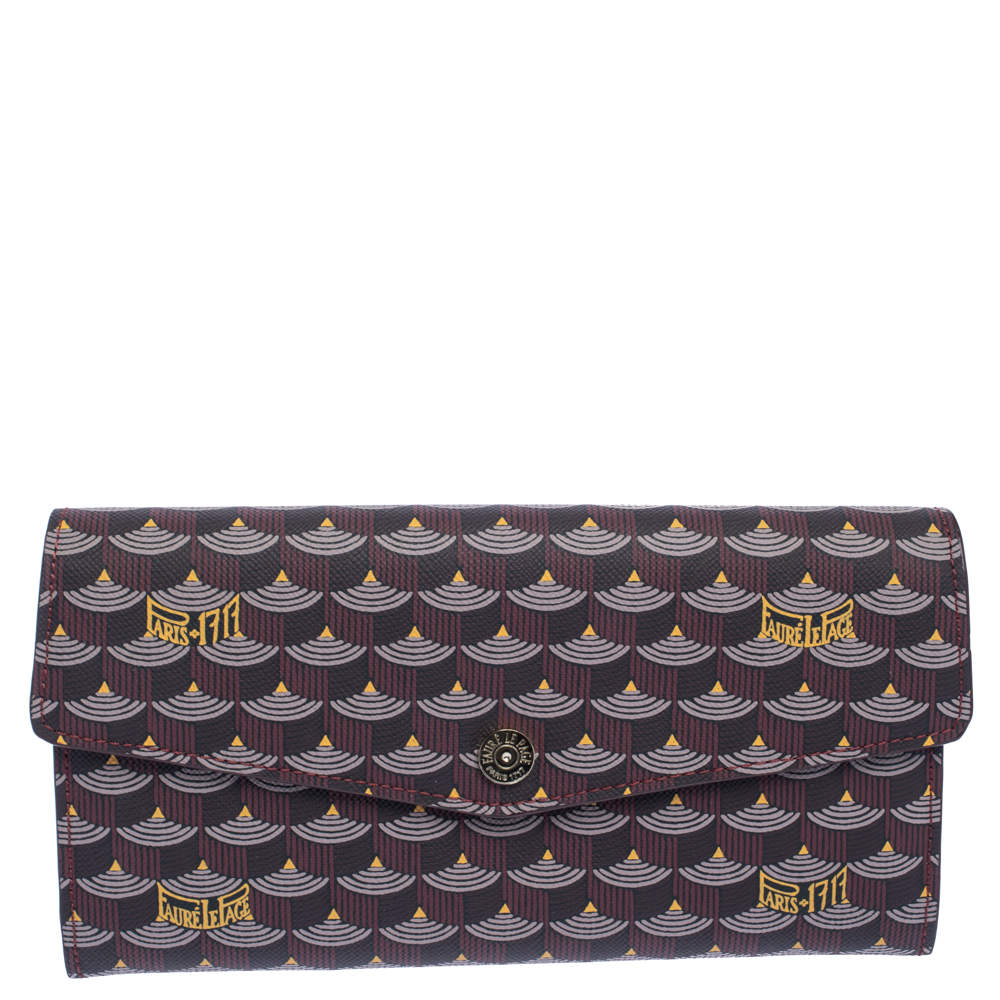Pre Owned Faure Le Page Burgundy Coated Canvas Continental Wallet