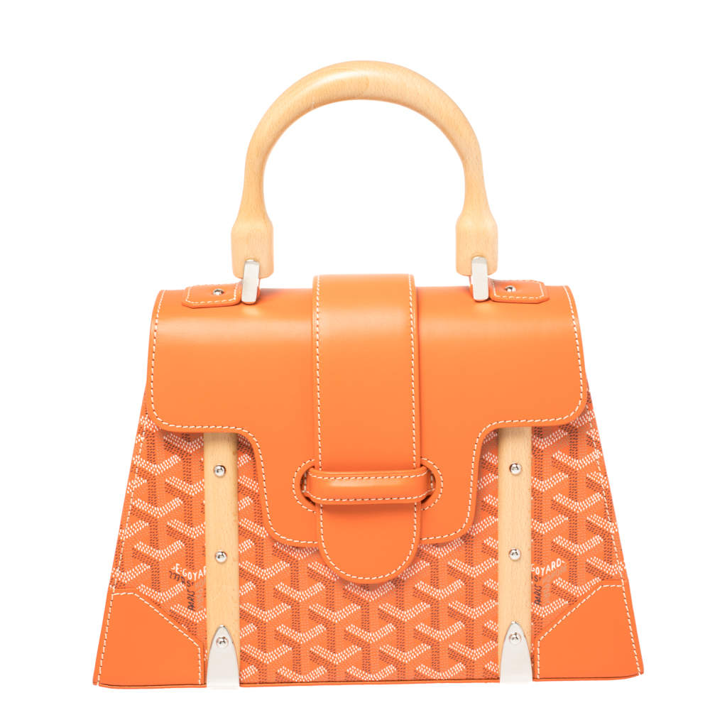 Pre Owned Goyard Orange Coated Canvas and Leather Saigon PM Top Handle Bag