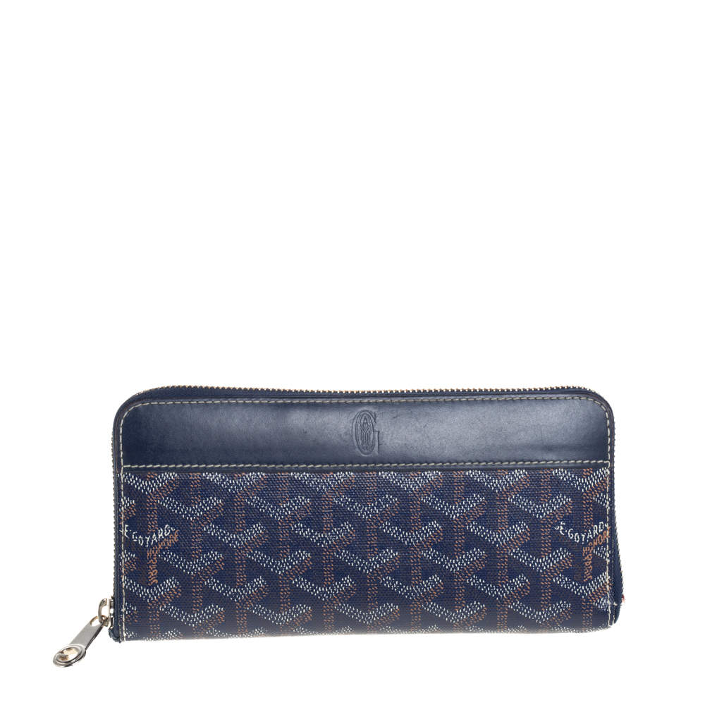 Pre Owned Goyard Blue Goyardline Coated Canvas  and Leather Matignon Zip Around Wallet