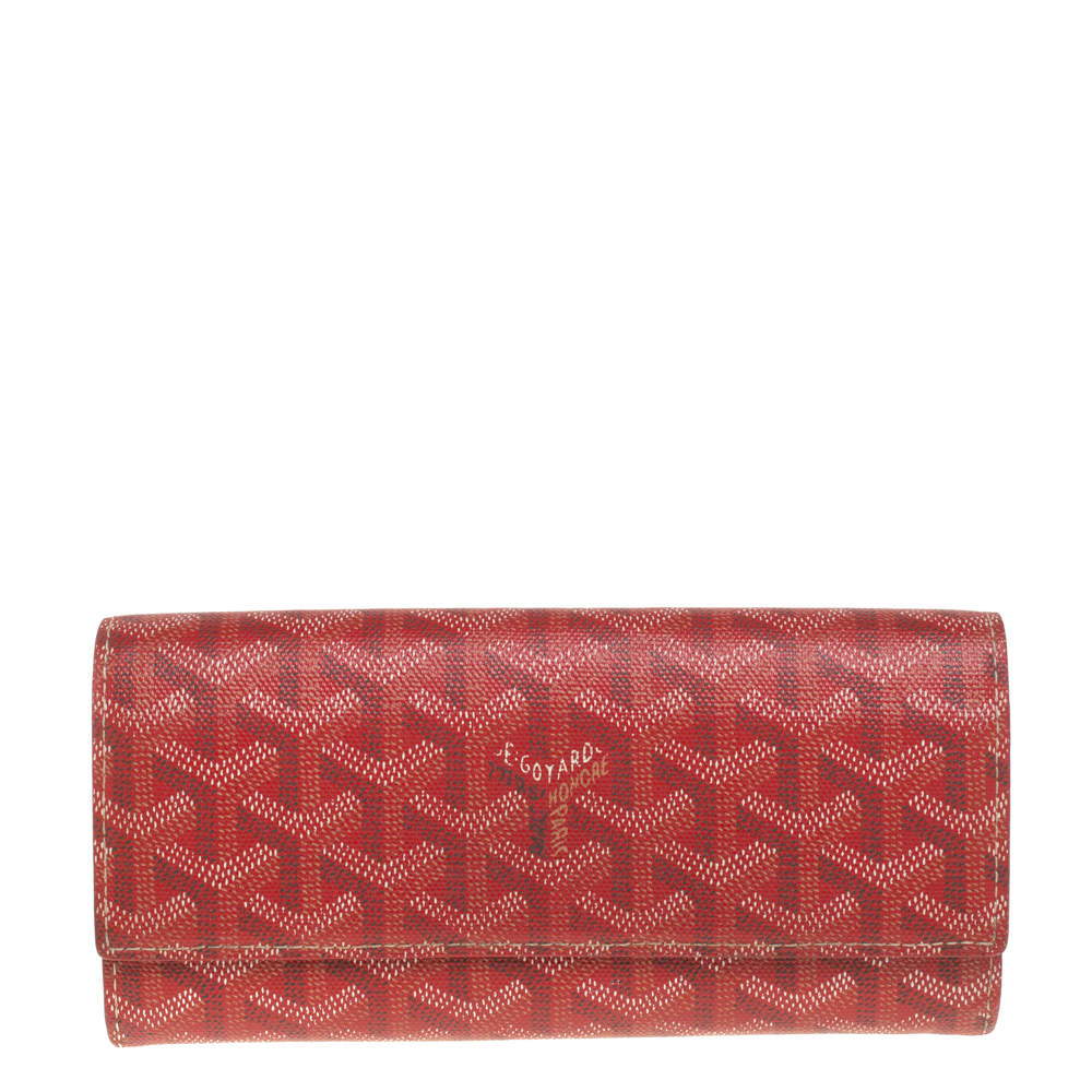 Pre Owned Goyard Red Goyardine Coated Canvas Varenne Continental Wallet