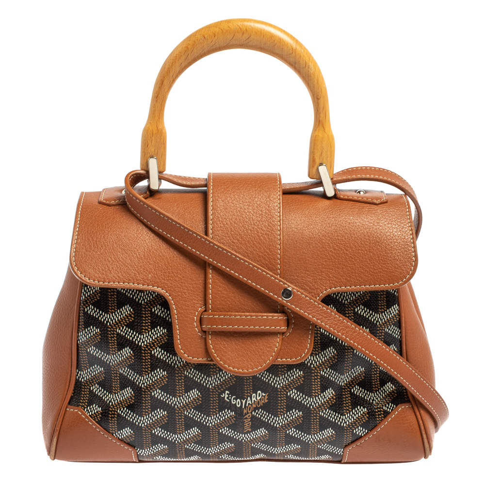 Pre Owned Goyard Brown Goyardine Canvas and Leather Mini Saigon Top Handle Bag
