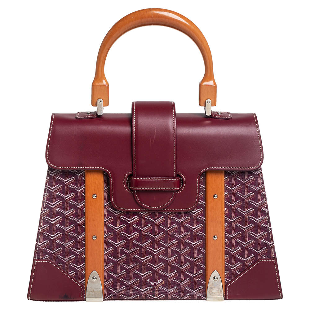 Pre Owned Goyard Burgundy Goyardine Coated Canvas and Leather Saigon MM Top Handle Bag