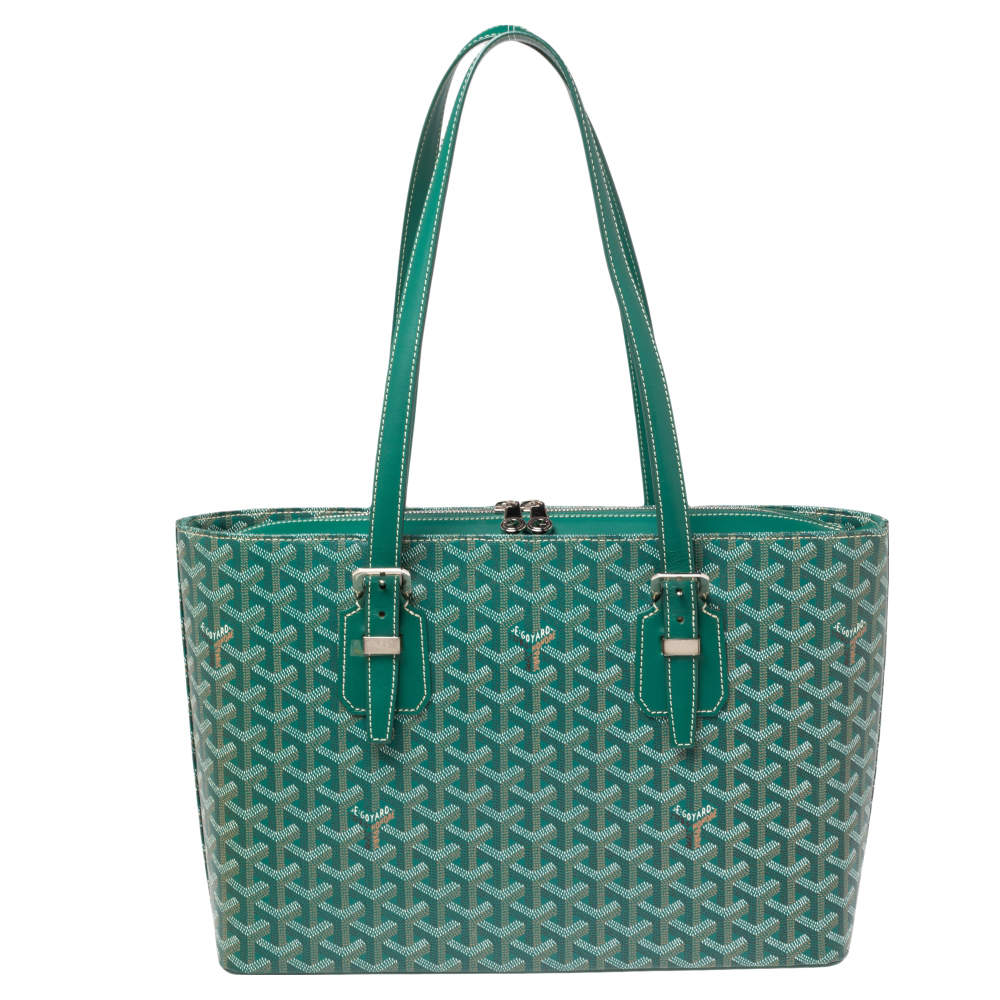 Pre Owned Goyard Green Goyardine Coated Canvas Marie Galante MM Bag