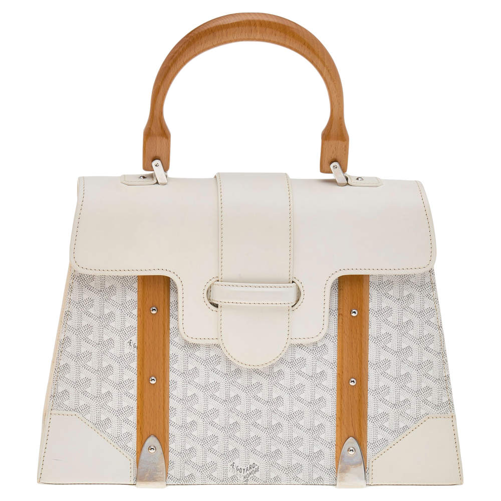 Pre Owned Goyard White Goyardine Coated Canvas and Leather Saigon MM Top Handle Bag