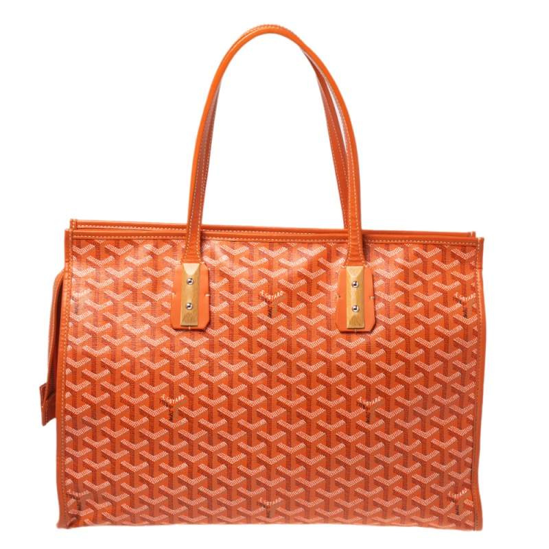 Pre Owned Goyard Orange Goyardine Coated Canvas and Leather Marquises Tote