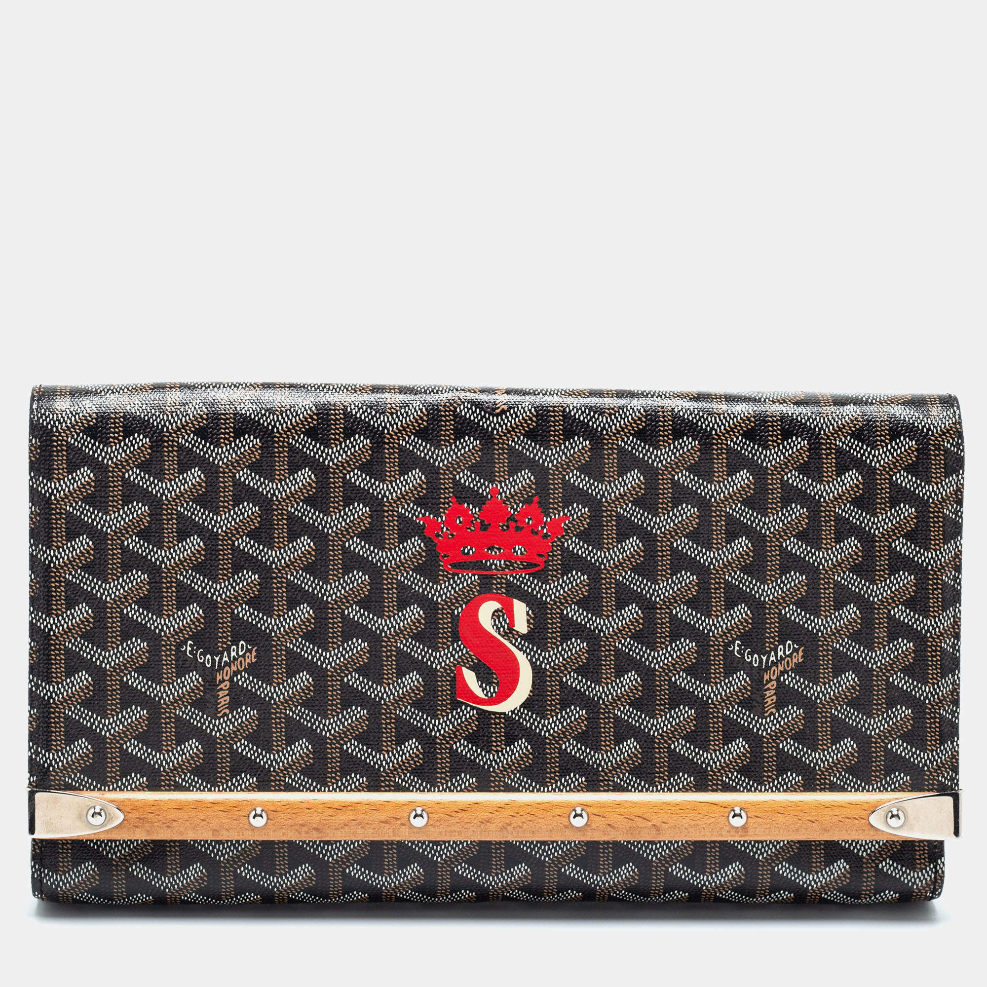 Goyard Black Goyardine Coated Canvas Monte Carlo Bois Clutch