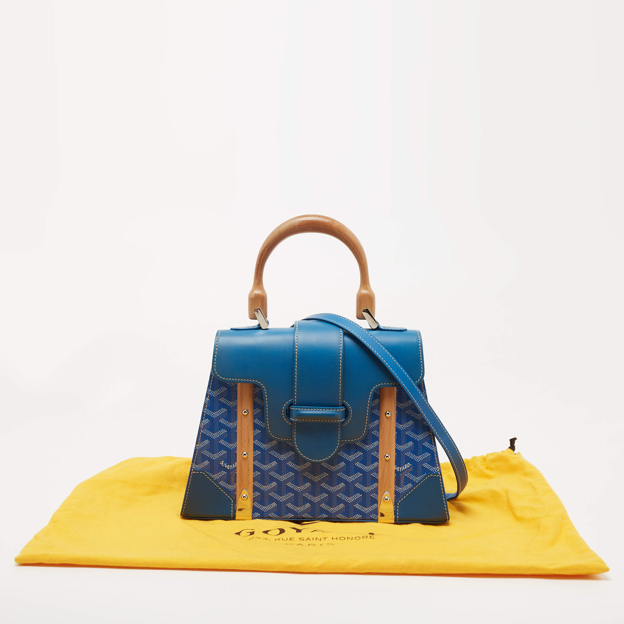 Saigon MM Tote Bag in Blue Colour Monogram Goyardine Canvas, Beech Wood,  and Leather. Goyard. 21st Century., Handbags and Accessories Online, Ecommerce Retail