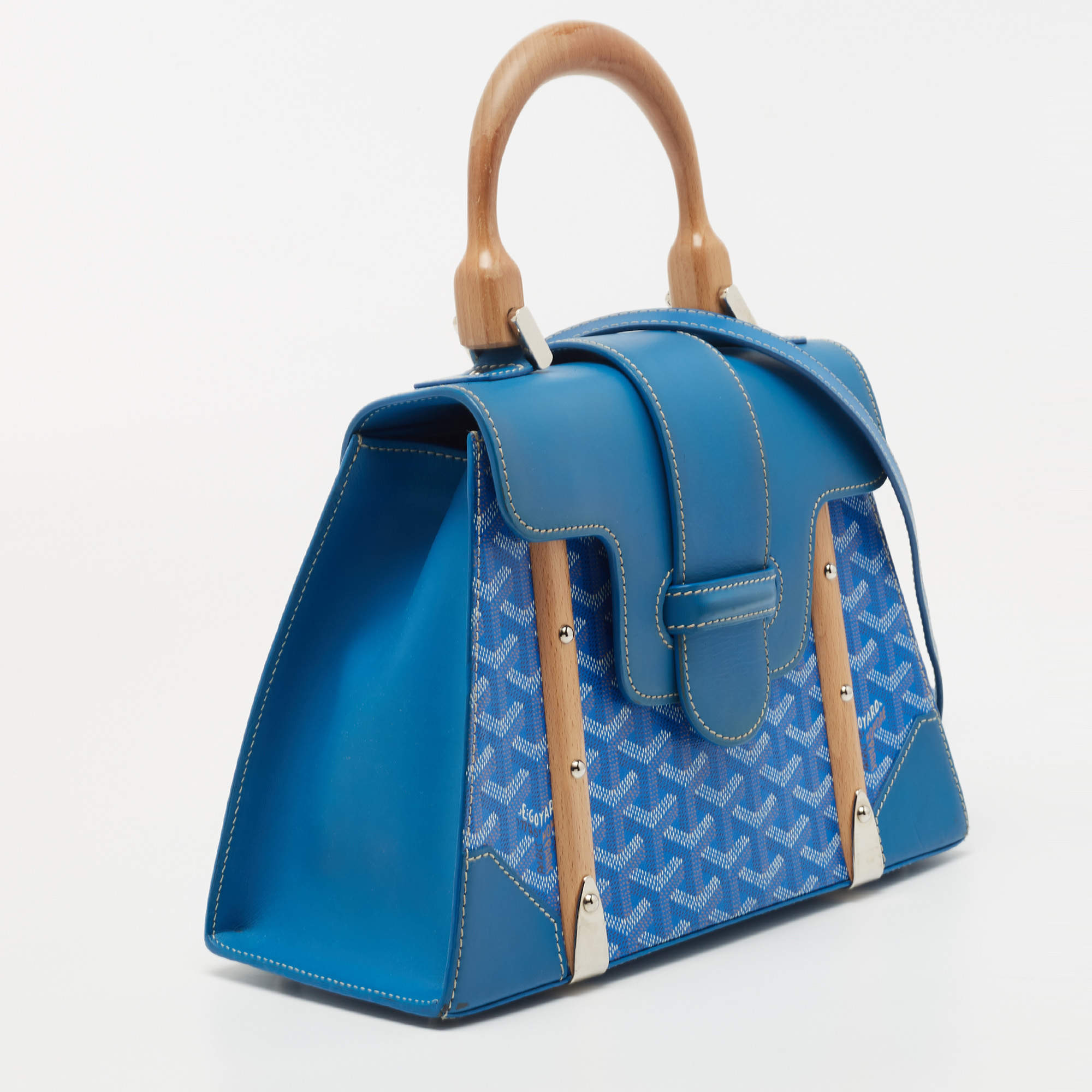 Goyard Blue Coated Canvas and Leather MM Saigon Top Handle Bag For