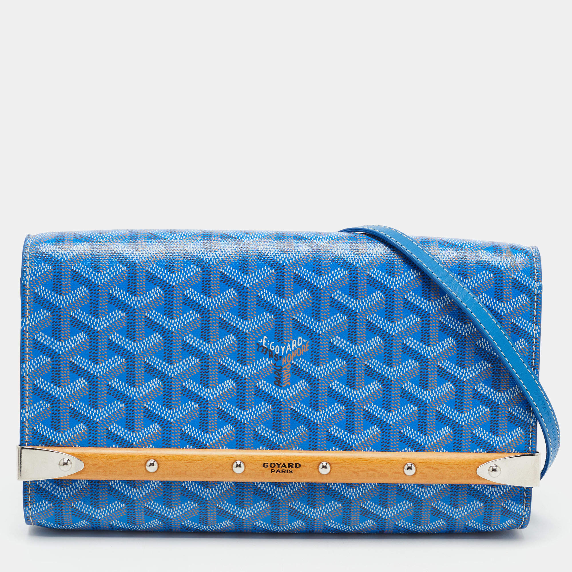 Pre Owned Goyard Blue Goyardine Coated Canvas and Leather Monte Carlo Bois Shoulder Bag