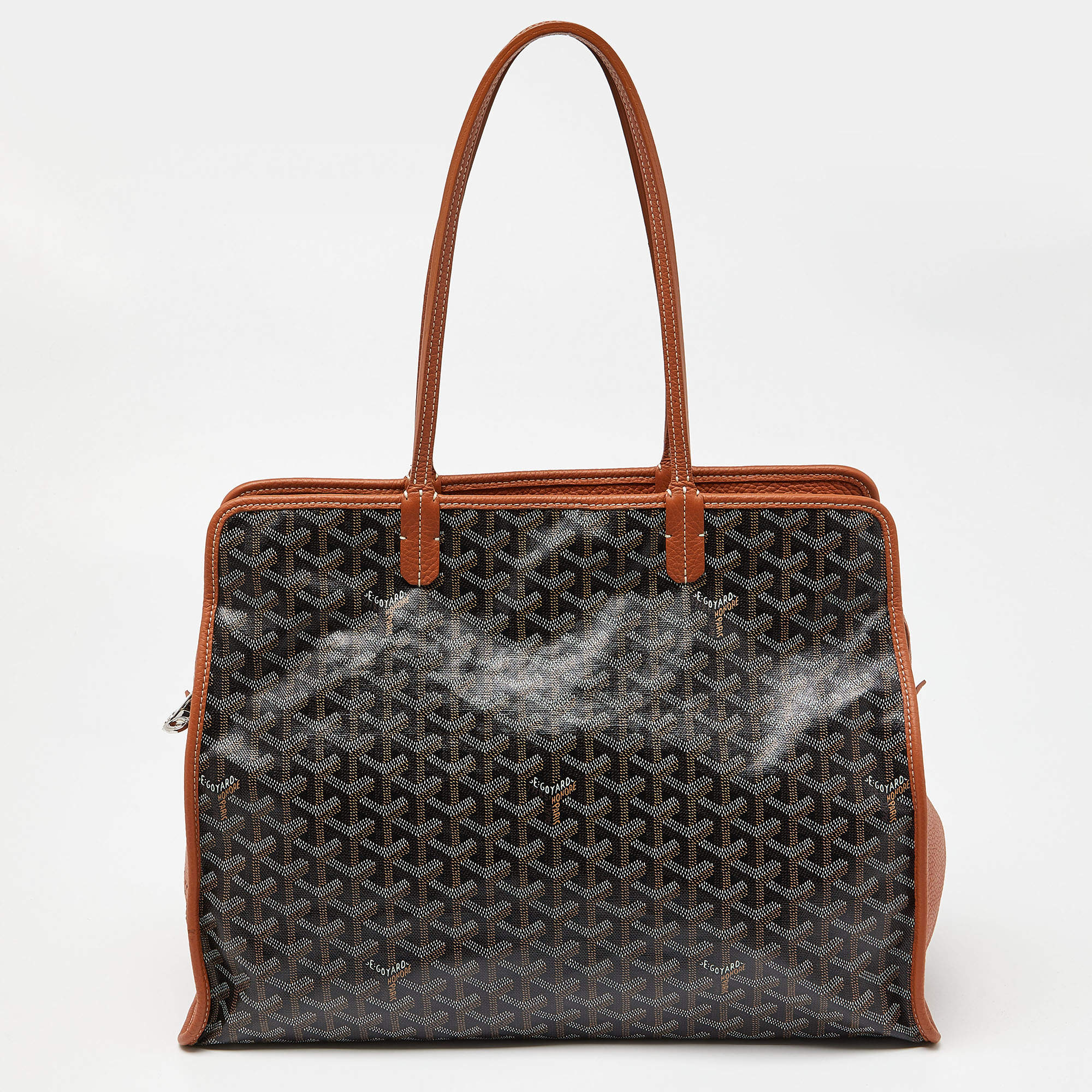 Pre Owned Goyard Brown Goyardine Coated Canvas and Leather Hardy PM Tote