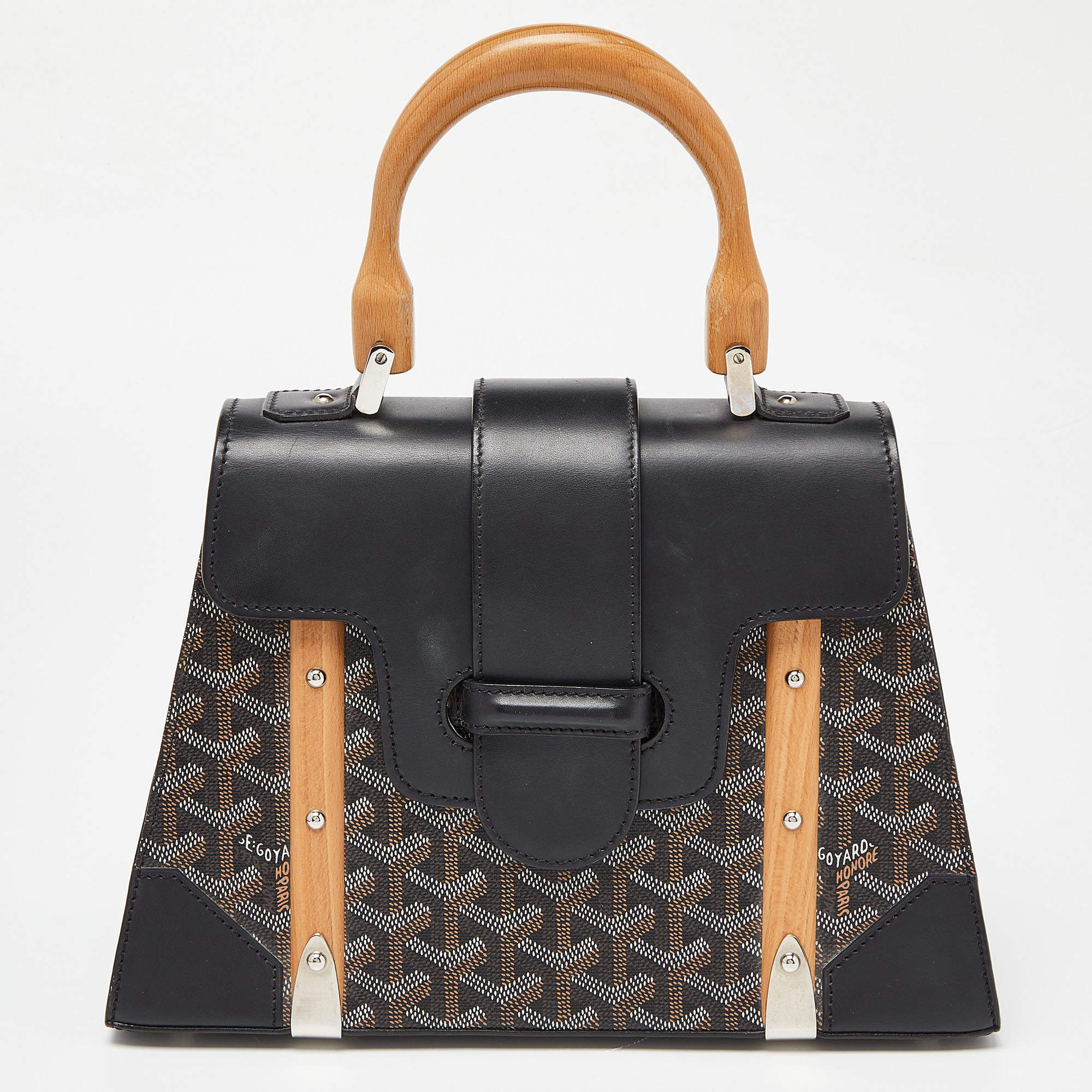 Goyard Black Goyardine Coated Canvas and Leather PM Saigon Top Handle Bag