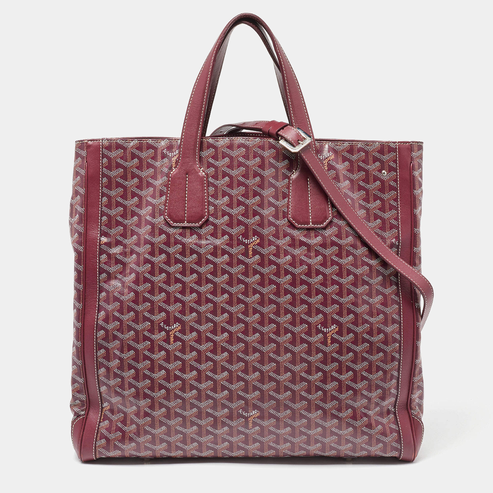 Pre Owned Goyard Burgundy Goyardine Coated Canvas and Leather Voltaire Tote