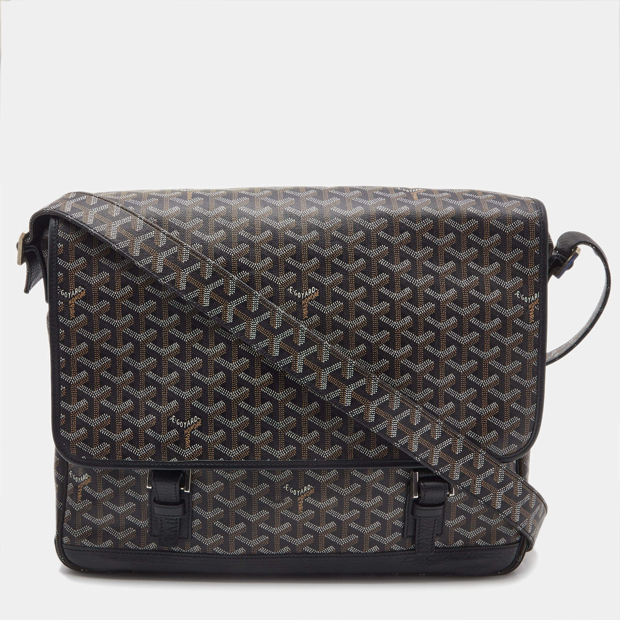 Goyard Black Brown Goyardine Coated Canvas and Leather Grand Bleu