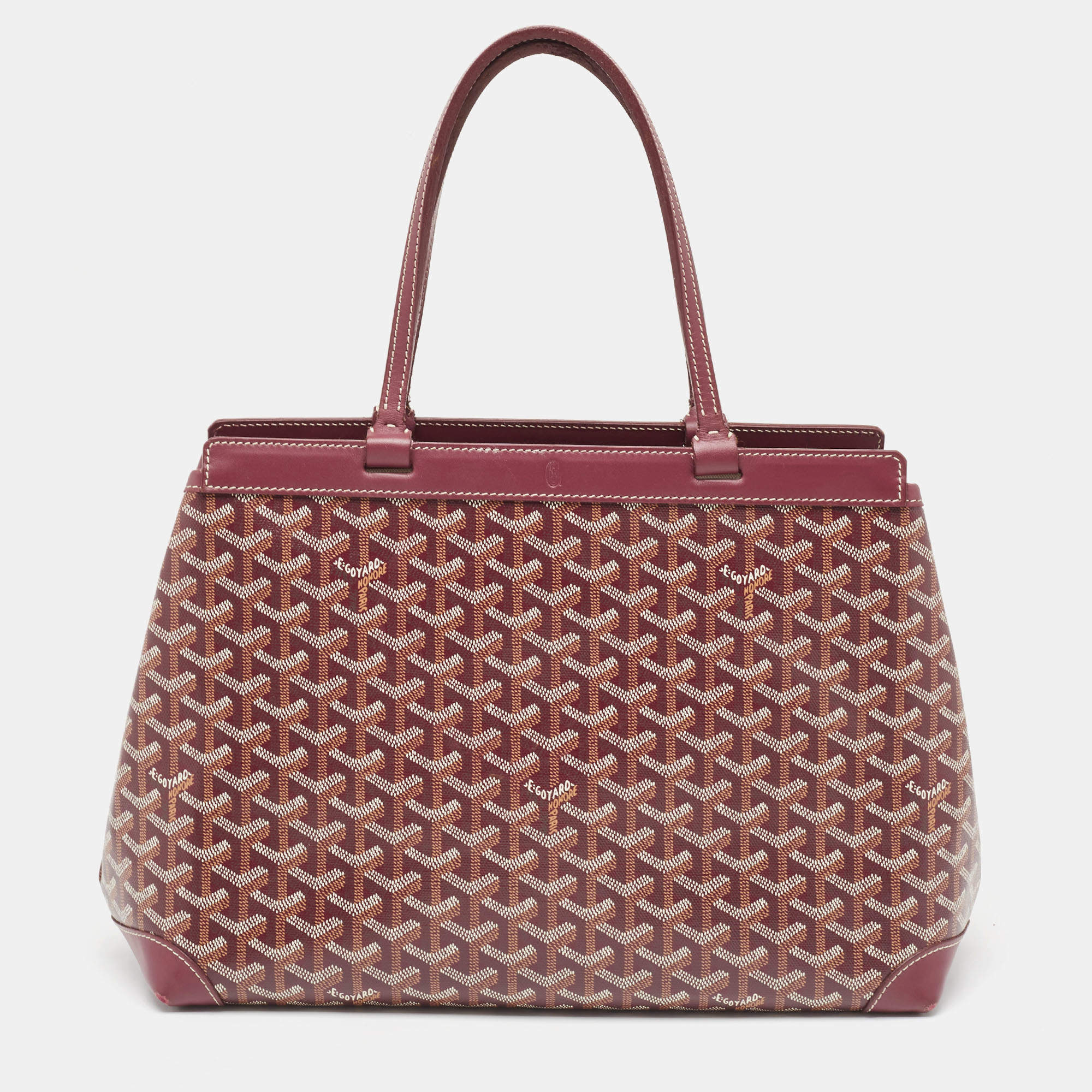Pre Owned Goyard Burgundy Goyardine Coated Canvas and Leather Bellechasse PM Tote