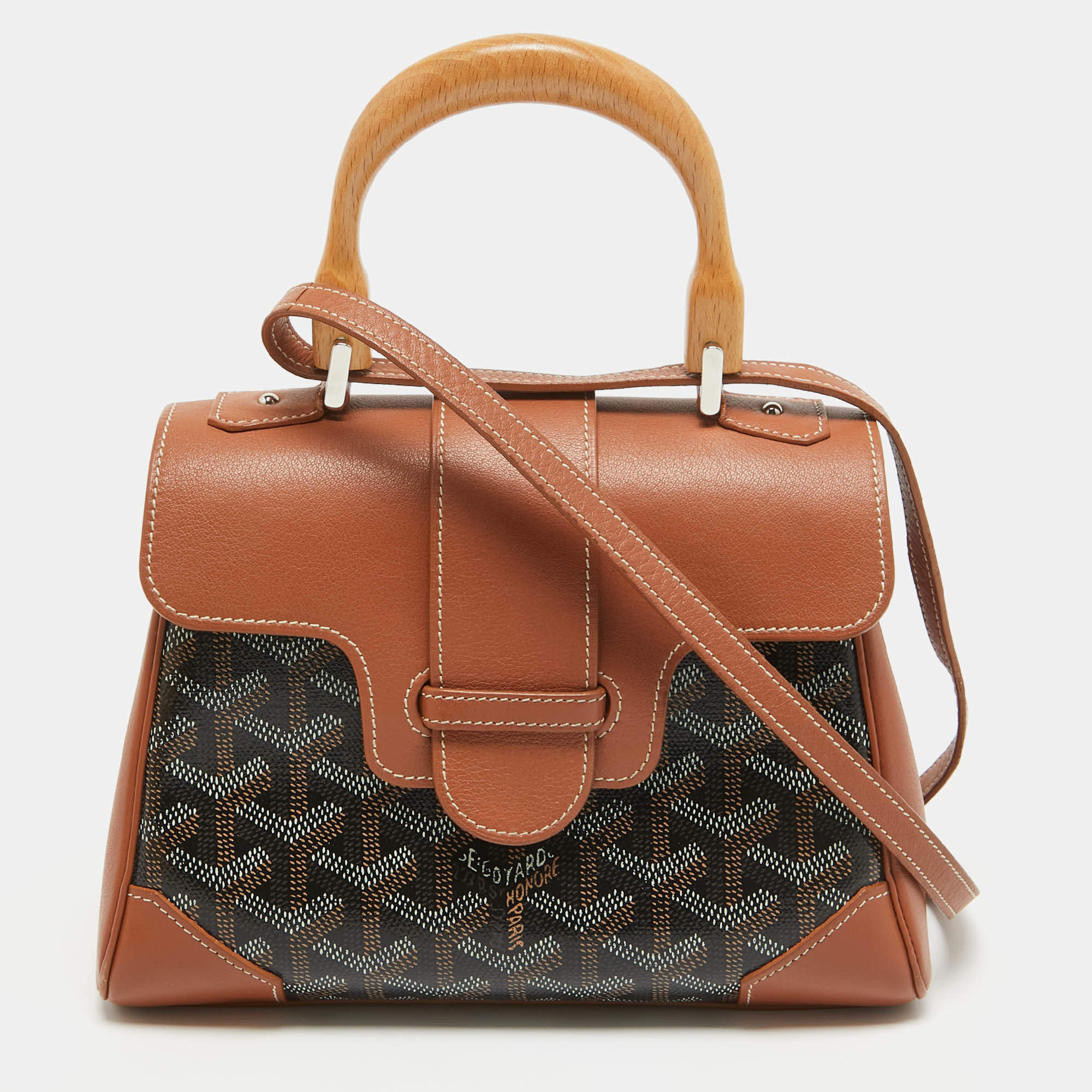 Goyard Brown Goyardine Coated Canvas and Leather Mini Saigon Top Handle Bag