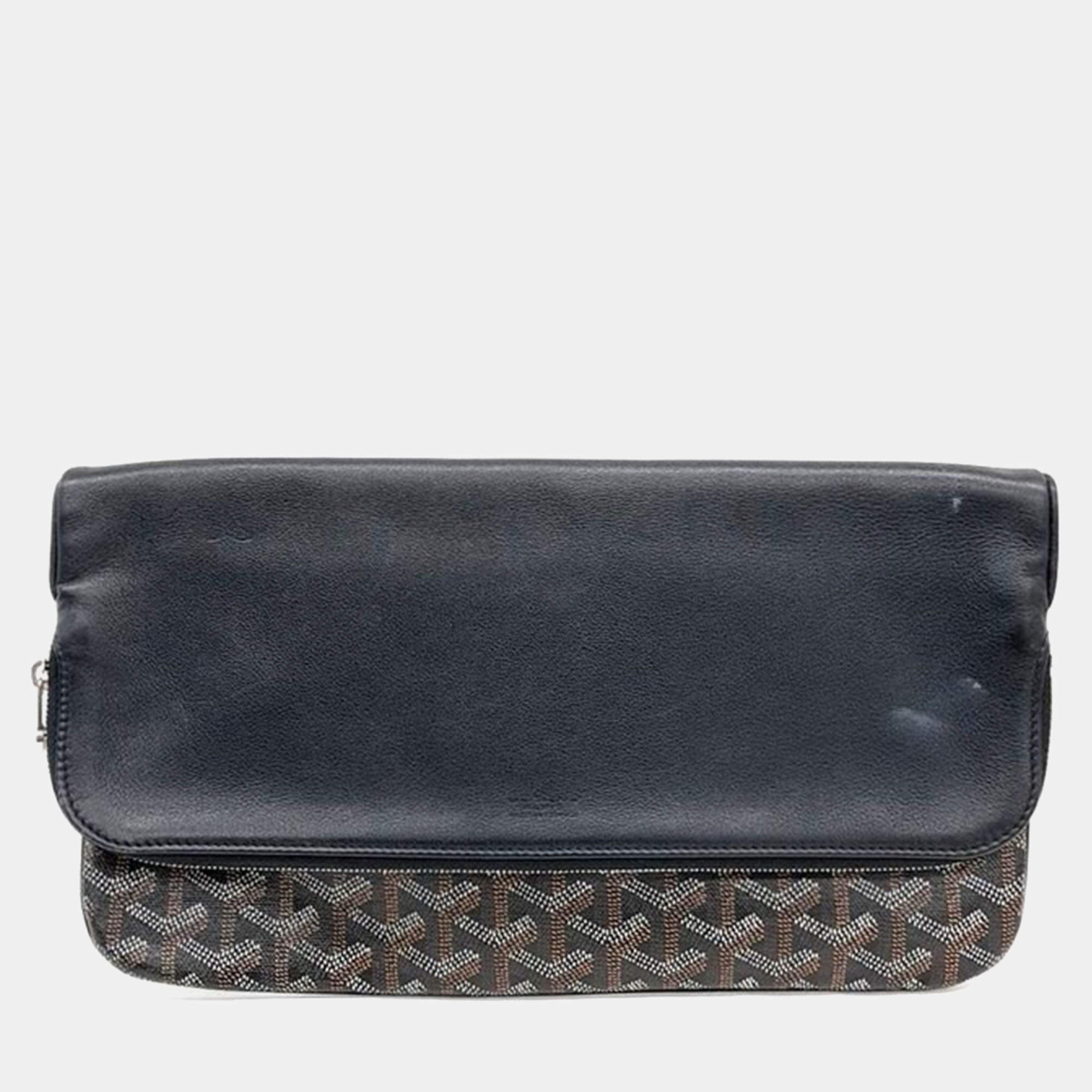 Goyard Black Leather and Canvas Saint-Marie Clutch Bag