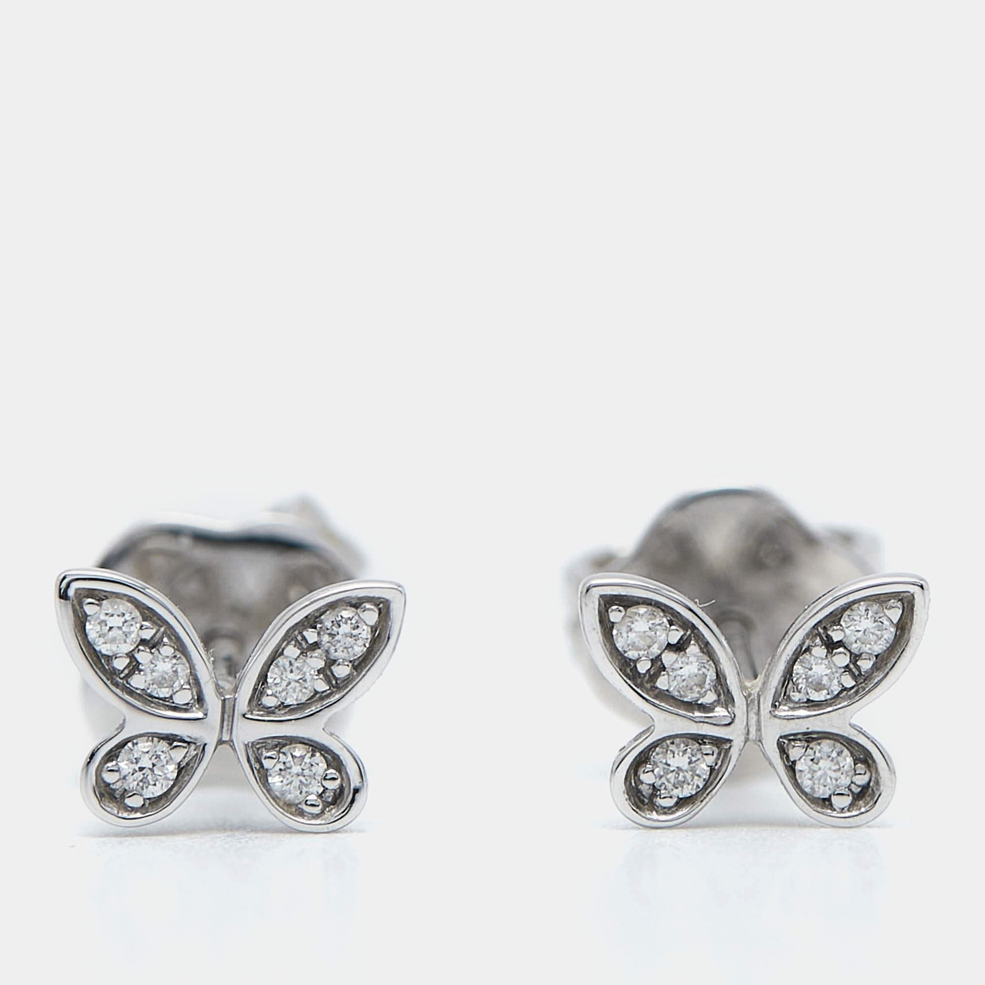 Graff Butterfly Pavé Diamond 18k White Gold Small Stud Earrings