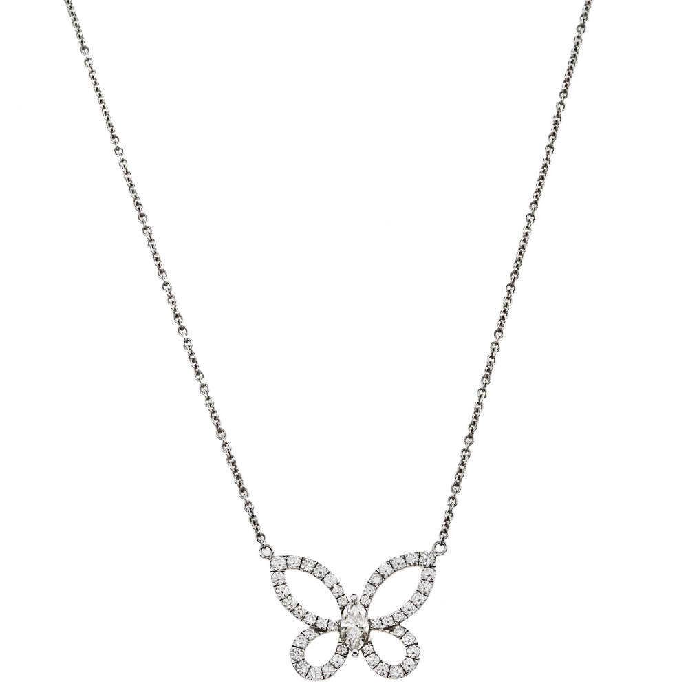 Graff Butterfly Silhouette Diamond 18K White Gold Pendant Necklace