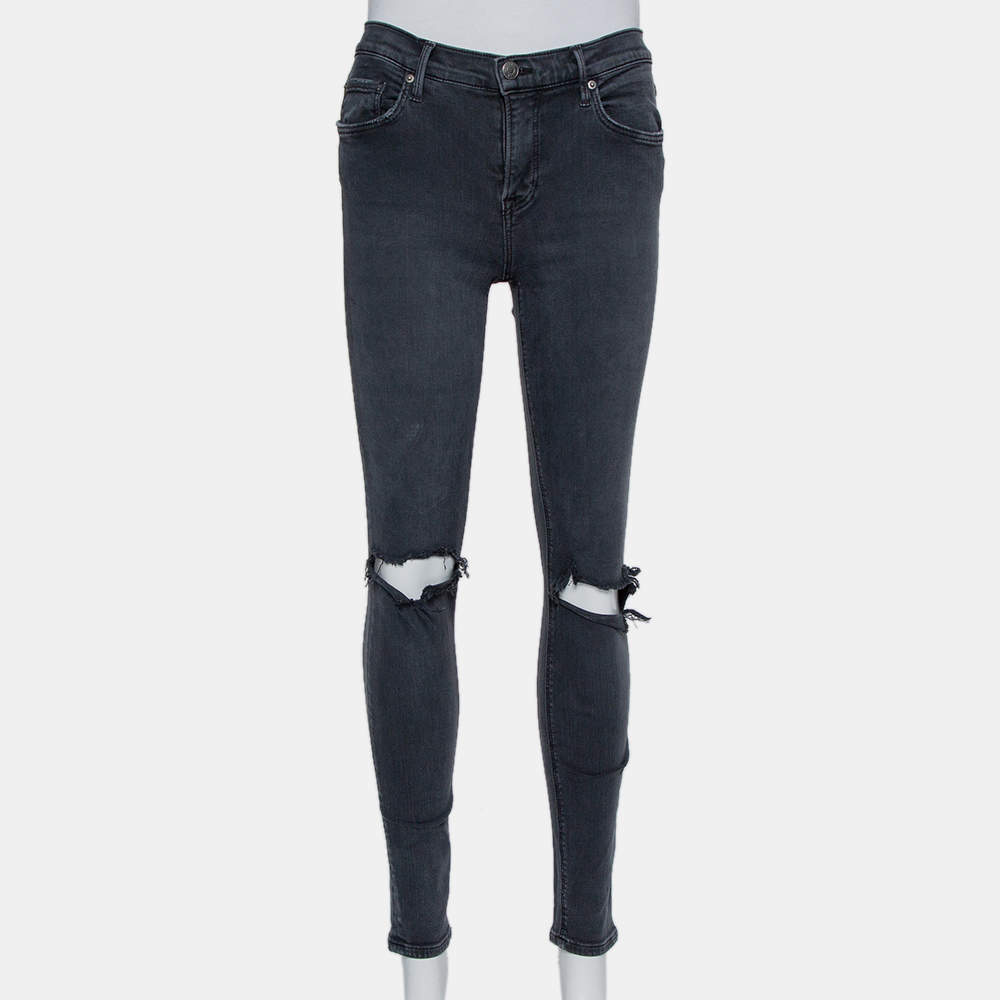 Grlfrnd Grey Denim Distressed Skinny Candice Jeans M