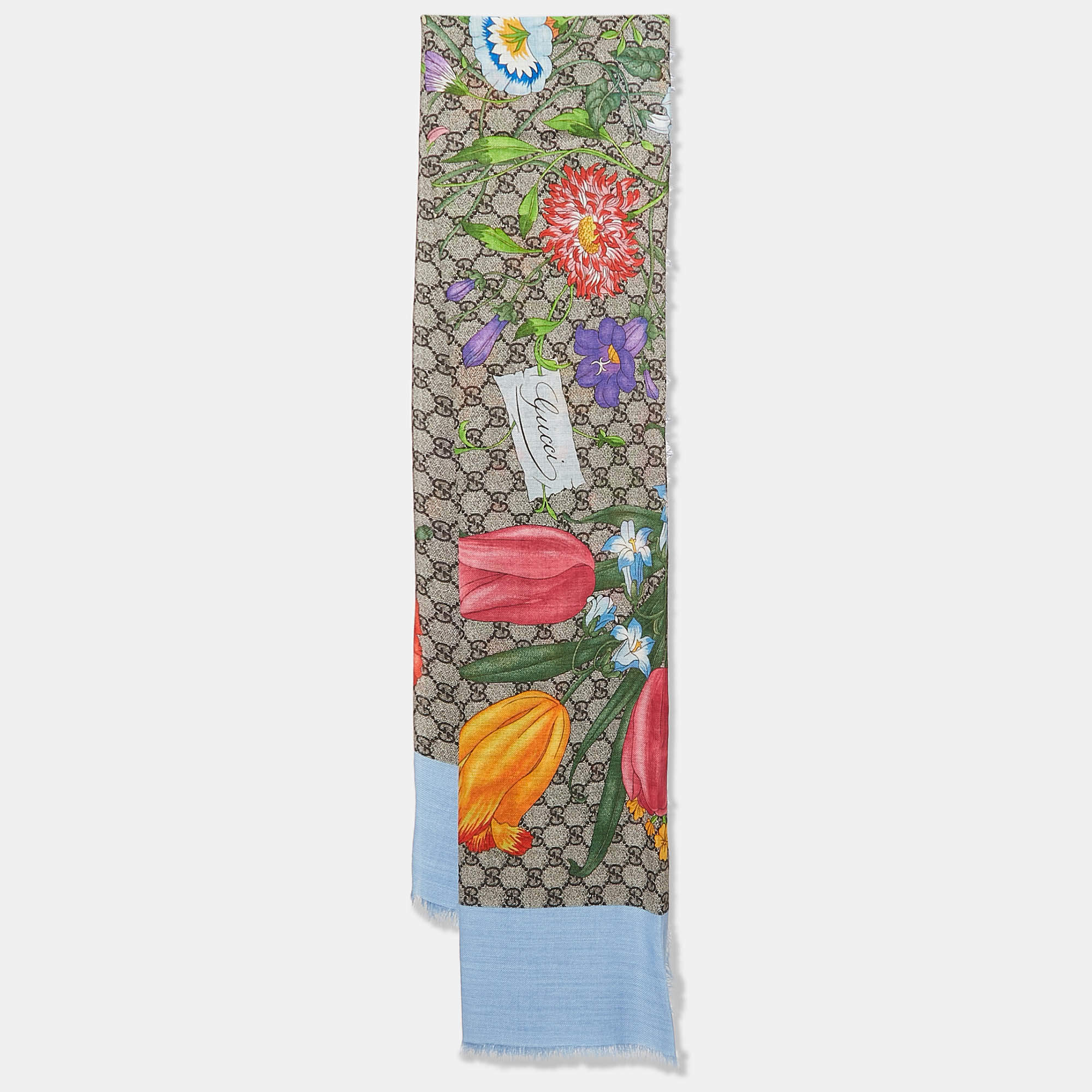 Gucci Multicolor GG Floral Print Silk Blend Square Scarf