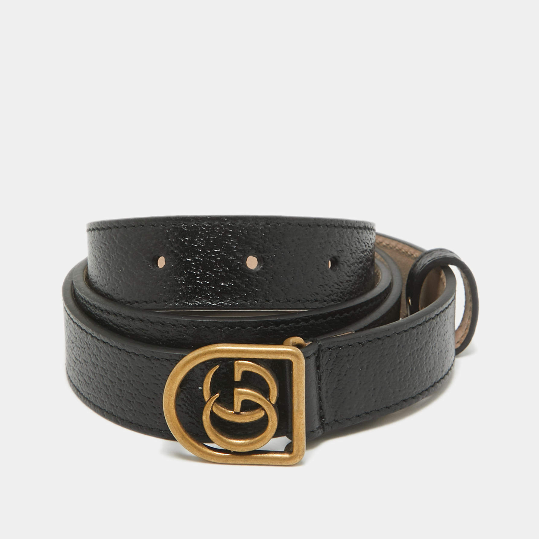 Gucci Black Leather Framed Double G Buckle Belt 95 CM