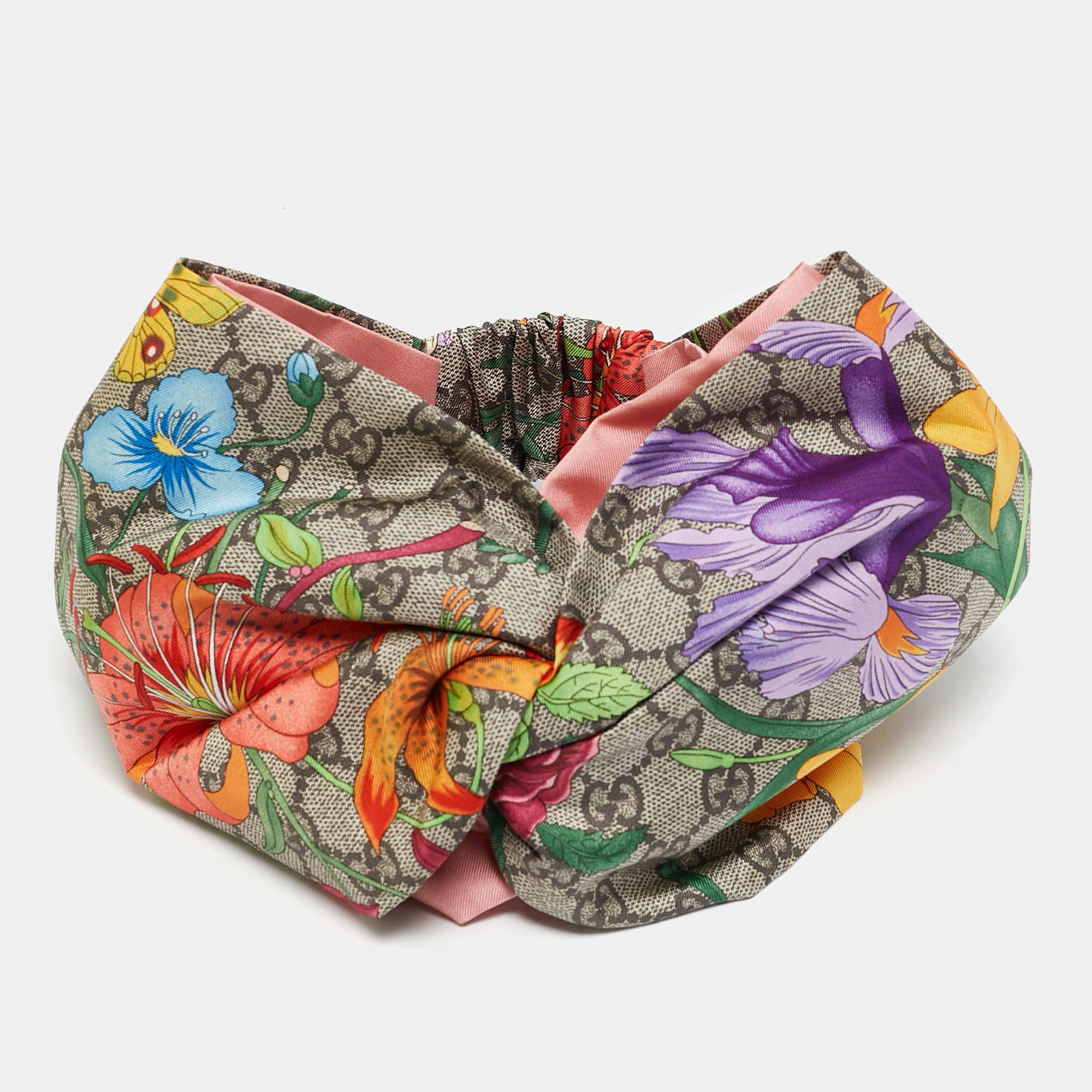 Gucci Multicolor GG Flora Print Silk Headband M