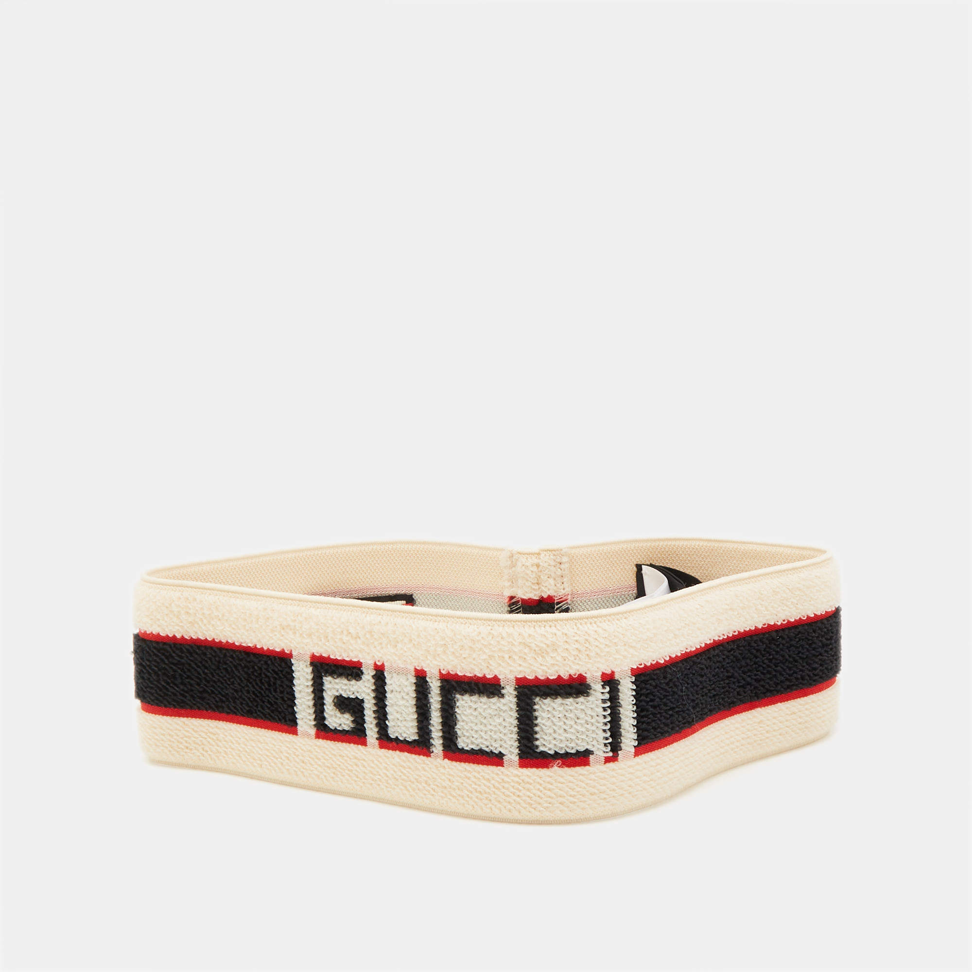 Pre Owned Gucci Beige Terry Cotton Logo Headband and Wristband Set 