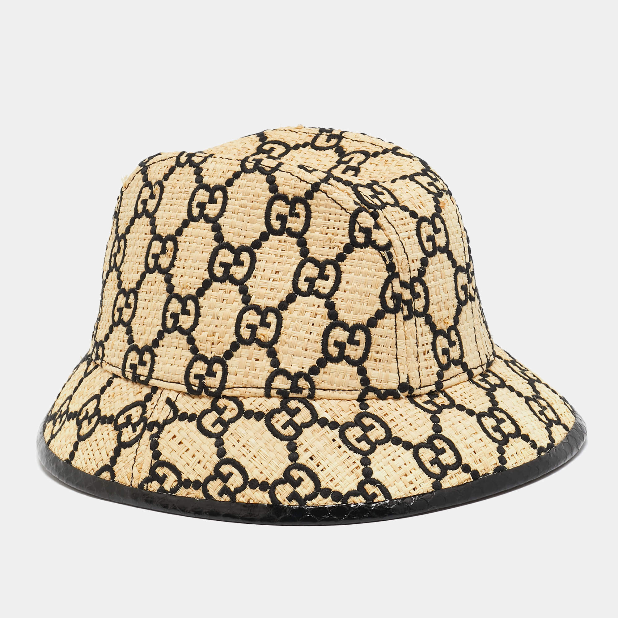 Pre Owned Gucci Beige GG Raffia Basmaa Stuoia Hat M