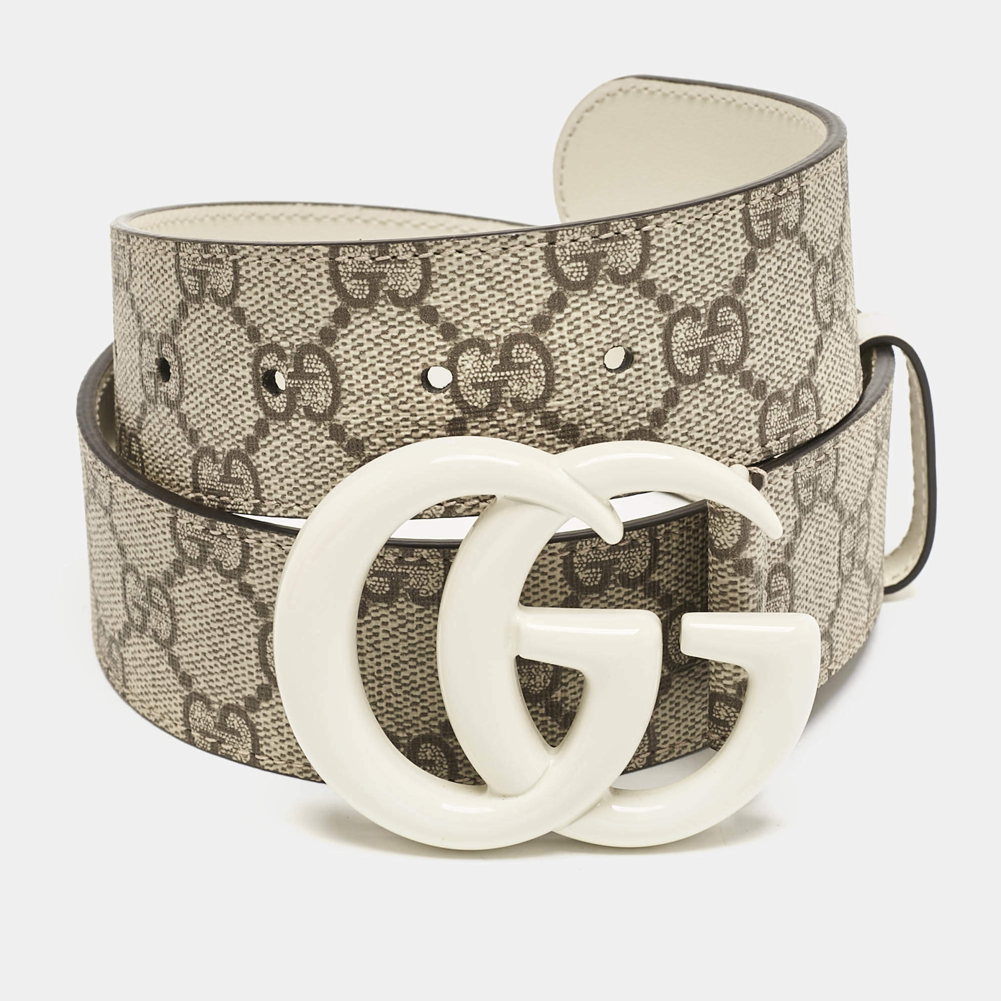 Gucci Beige/White GG Supreme Canvas GG Marmont Buckle Belt 75 CM
