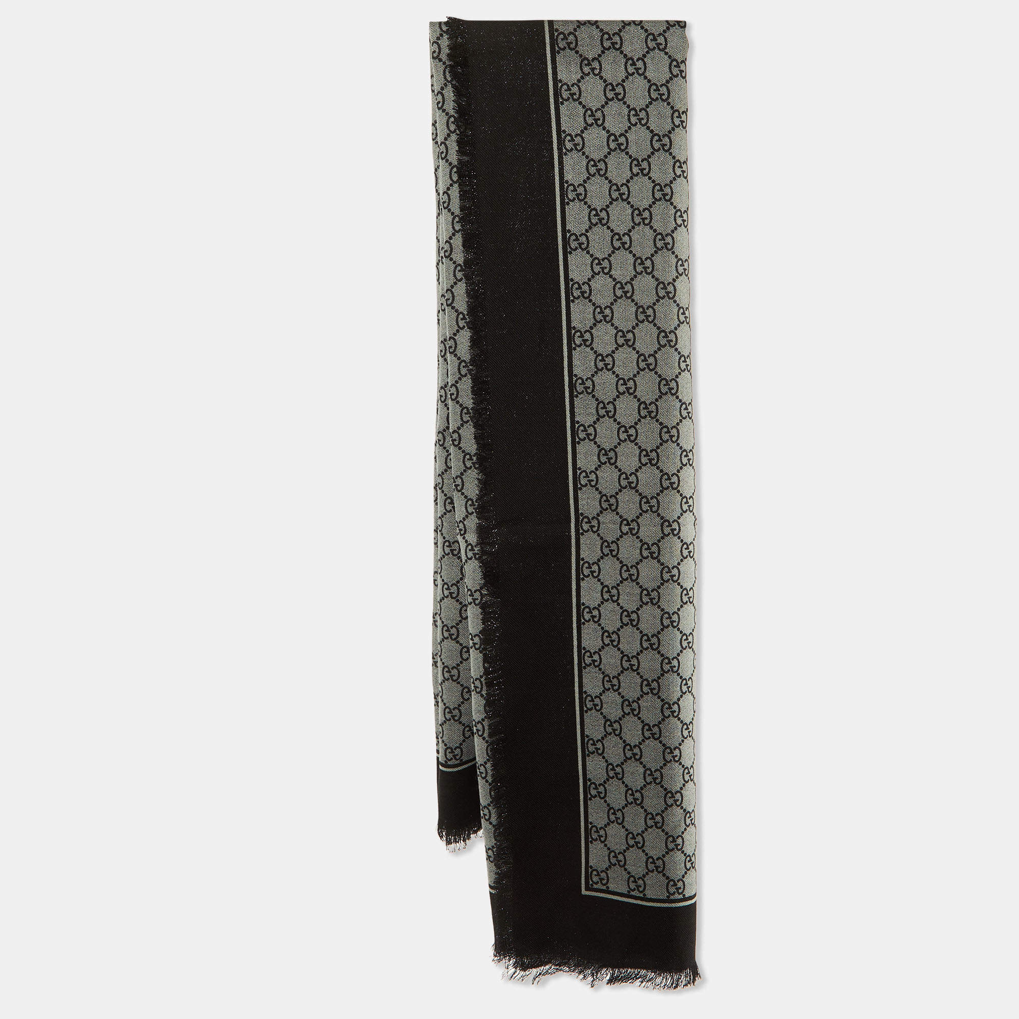 Gucci Grey/Black GG Jacquard Wool Shawl