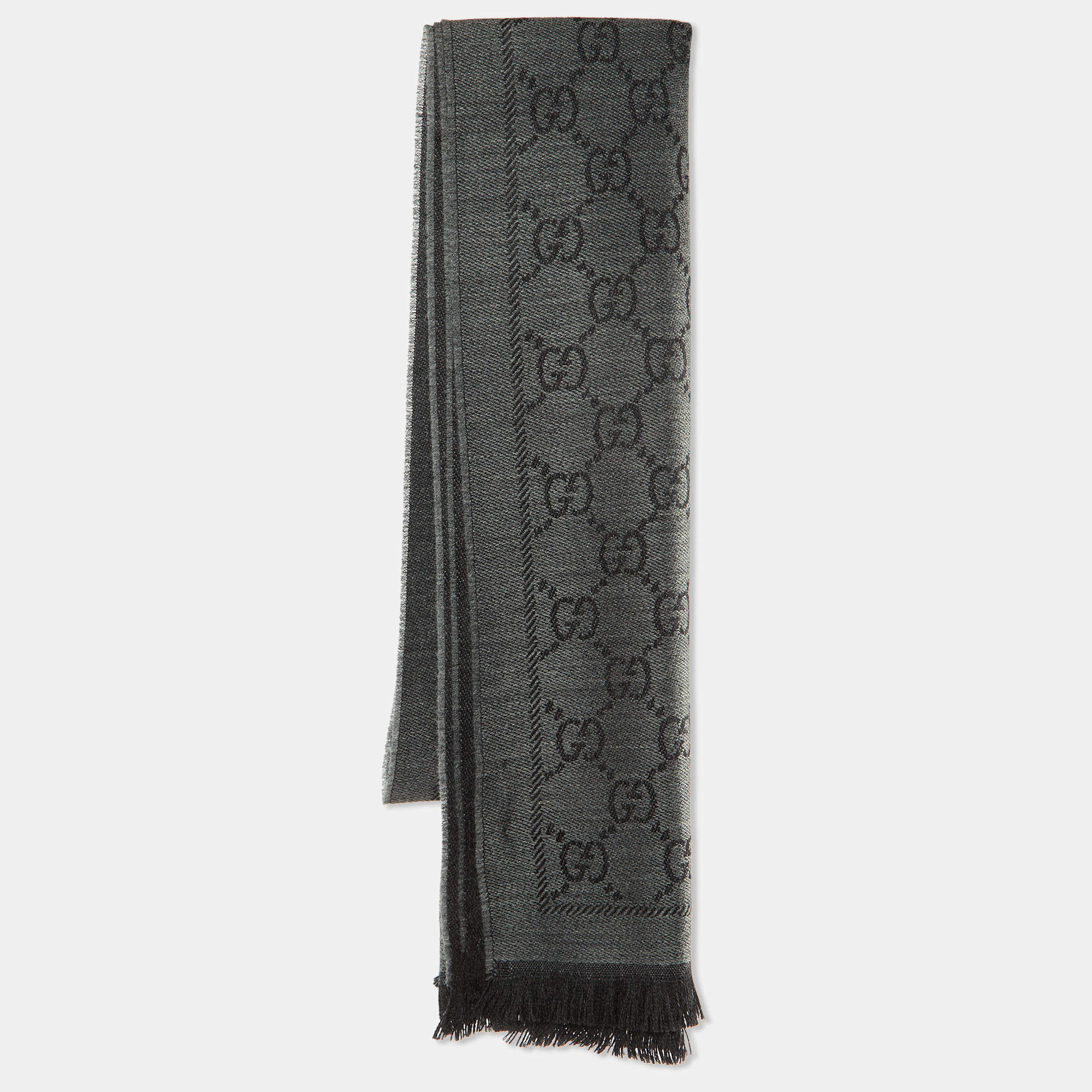 Gucci Grey GG Jacquard Wool Scarf