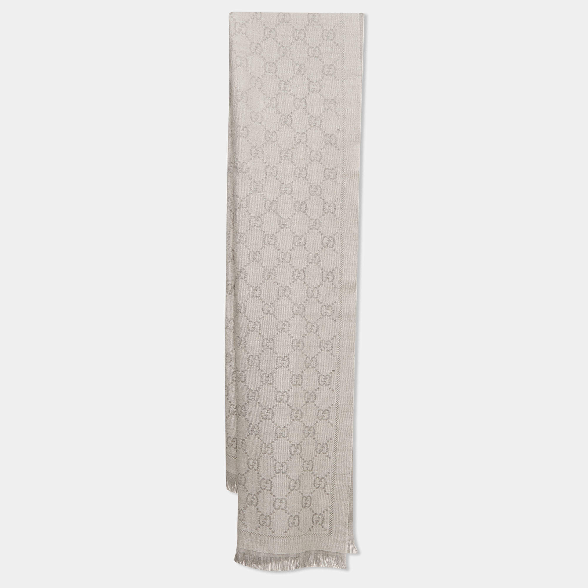 Gucci Grey GG Jacquard Woo Knit Scarf 