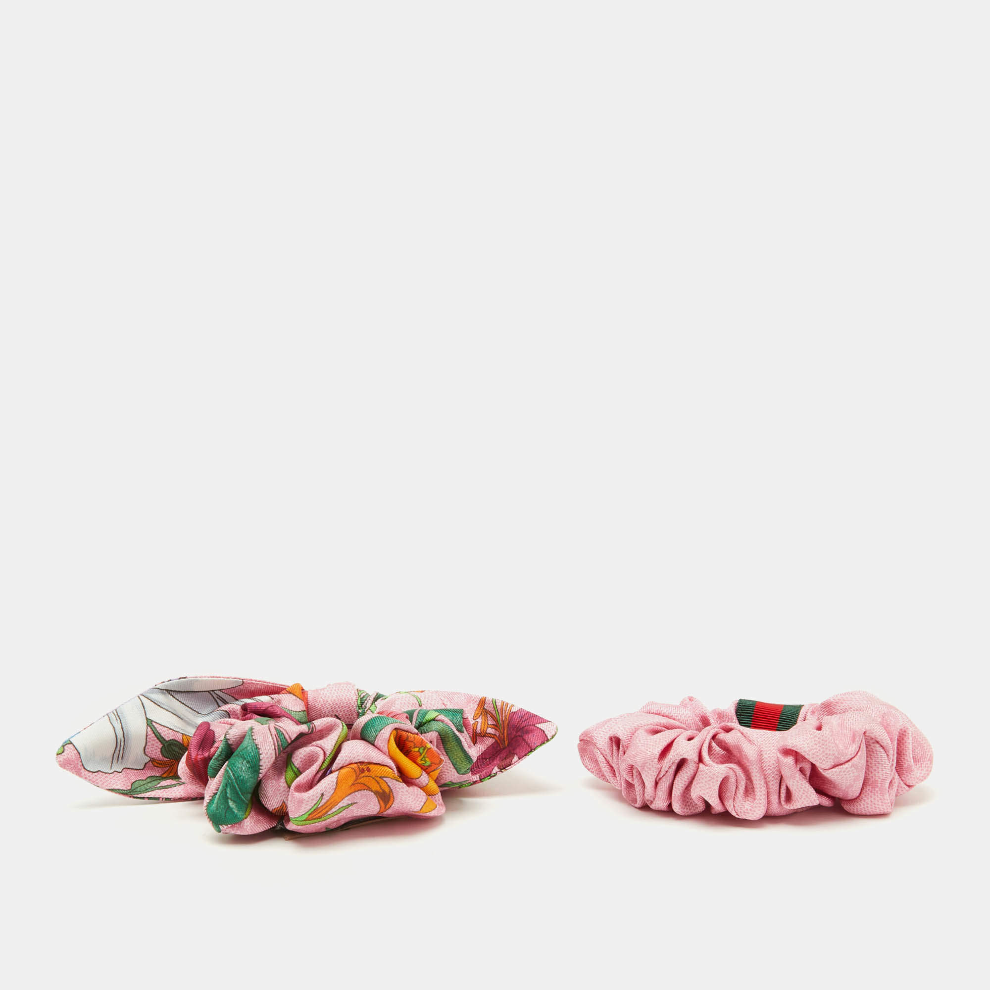 Pre Owned Gucci Pink GG Silk Scrunchie Set of 2