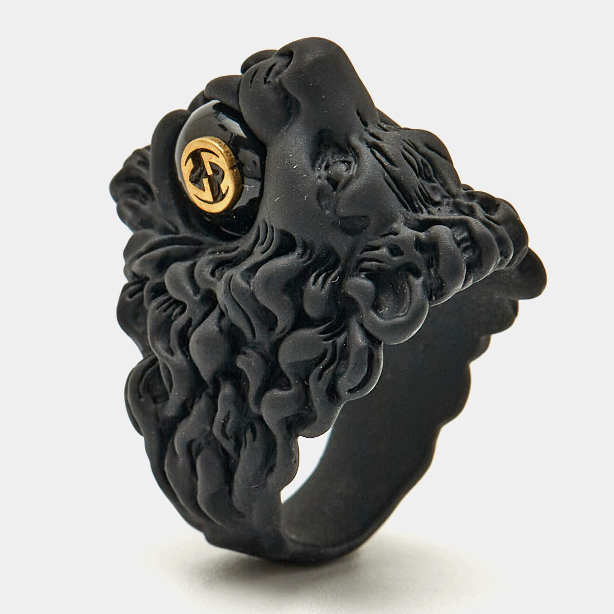Pre Owned Gucci GG Lion Bead Two Tone Metal Ring Size 58