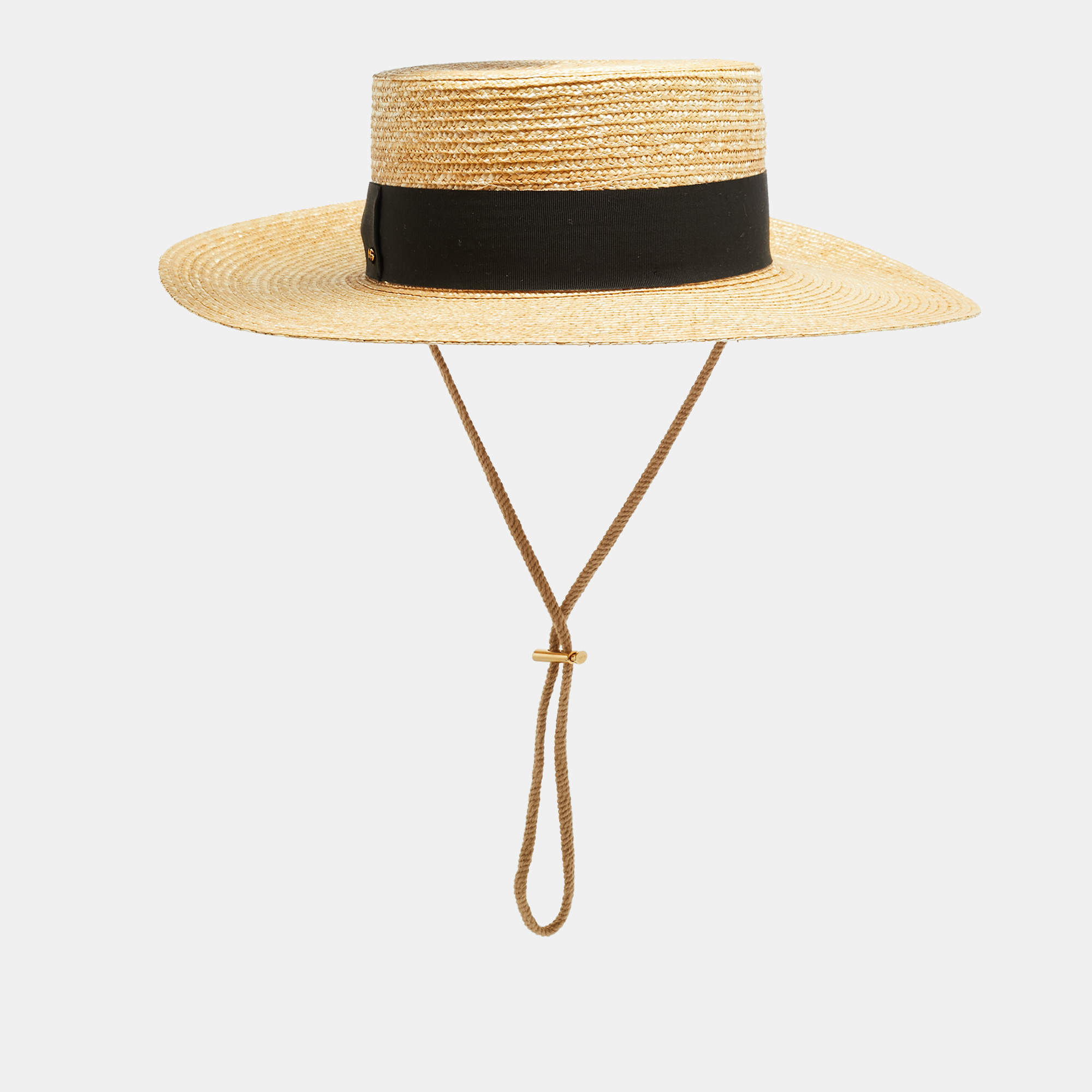 Pre Owned Gucci Beige Grosgrain Detail Straw Hat S