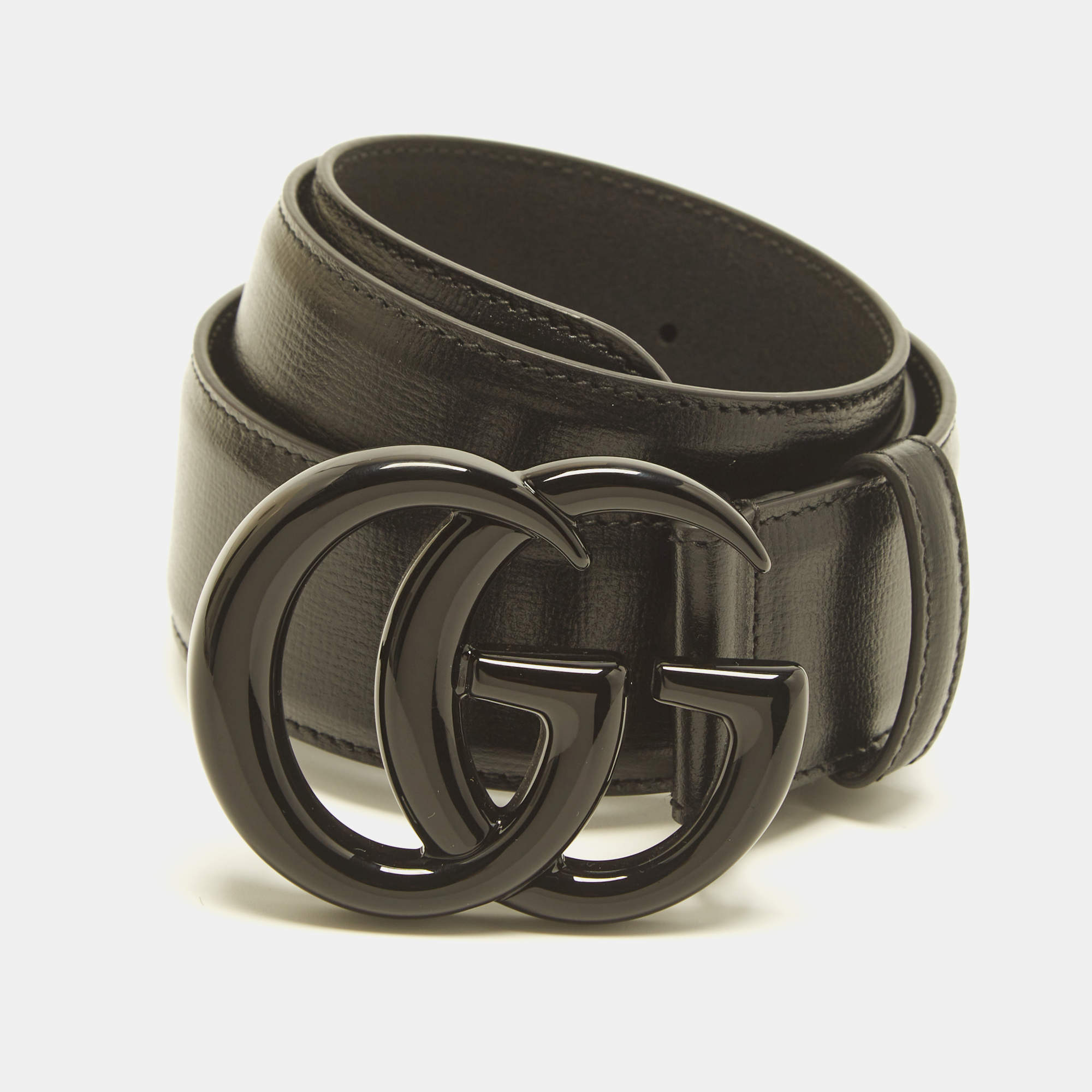 Pre Owned Gucci GG Marmont 70 CM Buckle Belt Black Leather