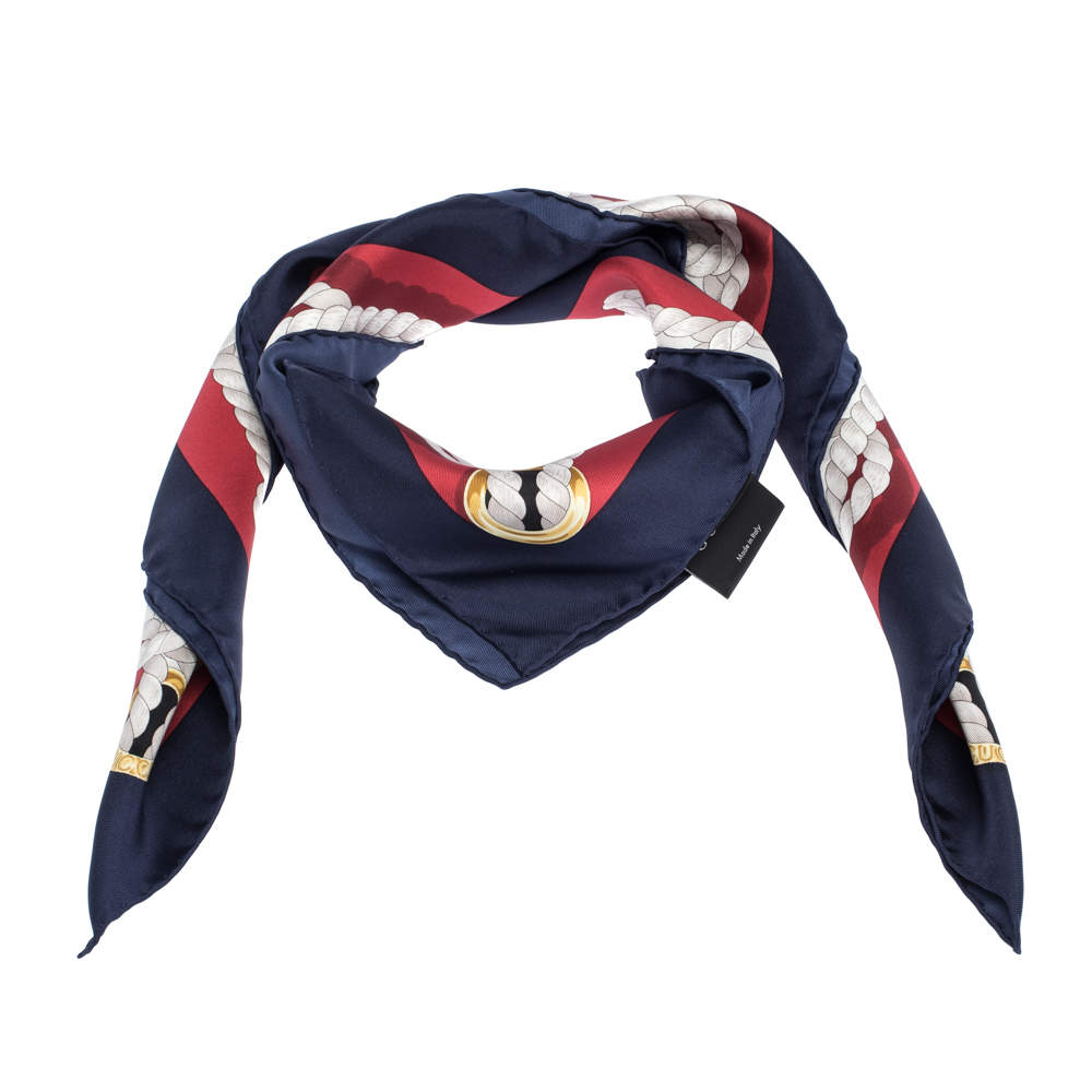 مملوكة مسبقًا Gucci Multicolor Nautical Ropes Silk Square Scarf
