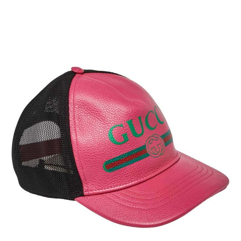 مملوكة مسبقًا Gucci Pink Leather Logo Baseball Cap M