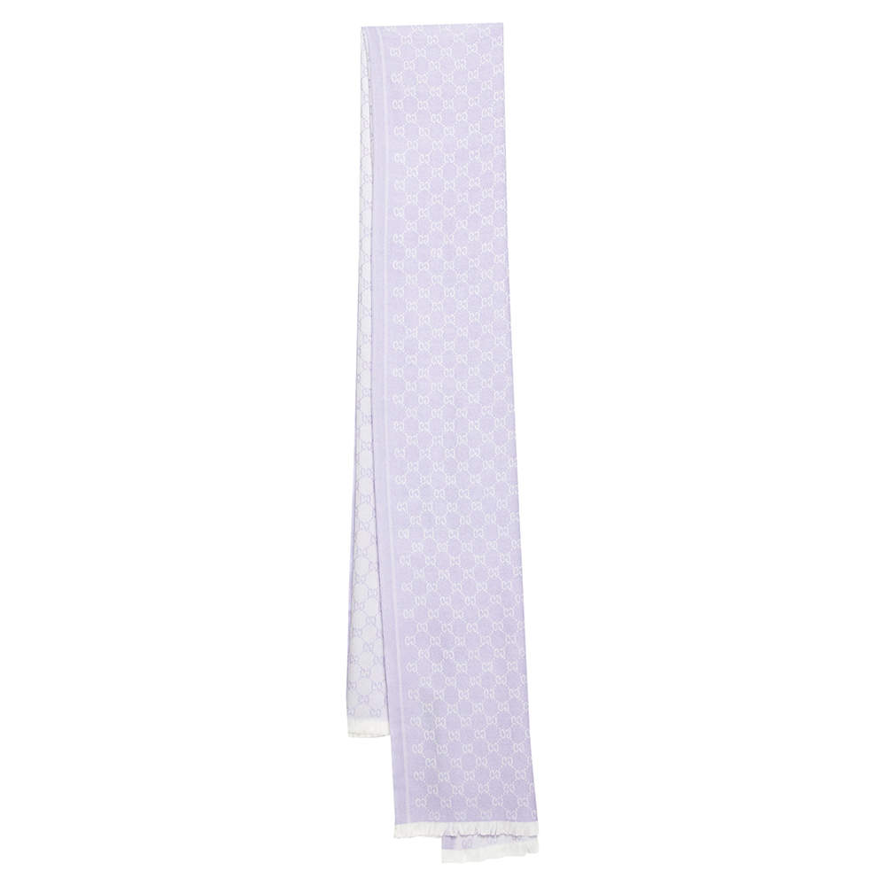مملوكة مسبقًا Gucci Lilac GG Monogram Wool Fringed Scarf
