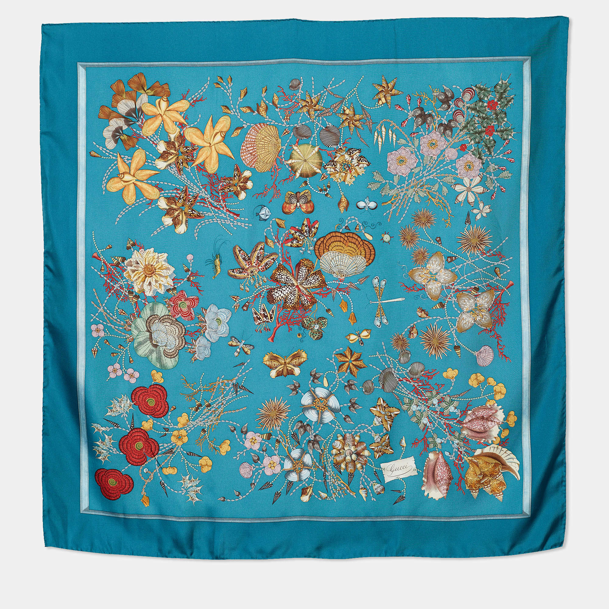 Gucci Teal Blue Aquatic Print Silk Scarf Gucci | The Luxury Closet