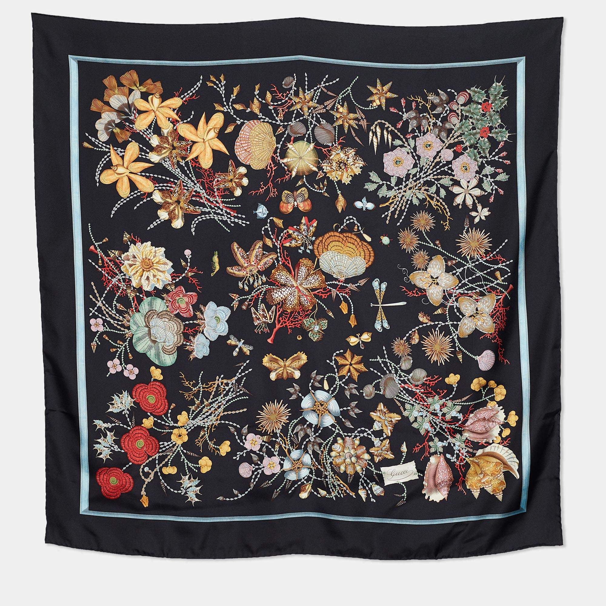 مملوكة مسبقًا وشاح غوتشي حرير أسود مطبوع اكواتيك 