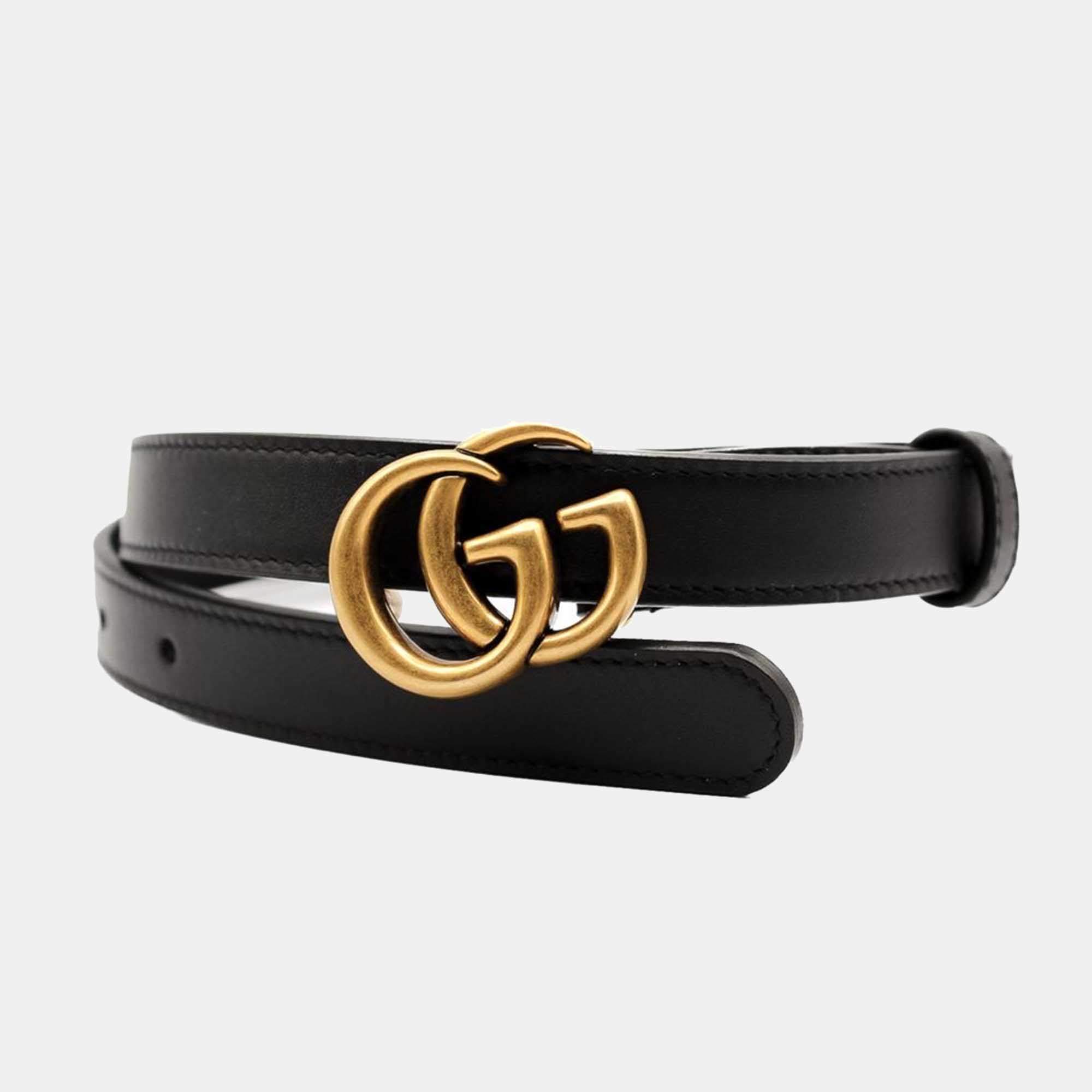 Pre Owned Gucci Black Leather Double G Buckle Belt 85cm