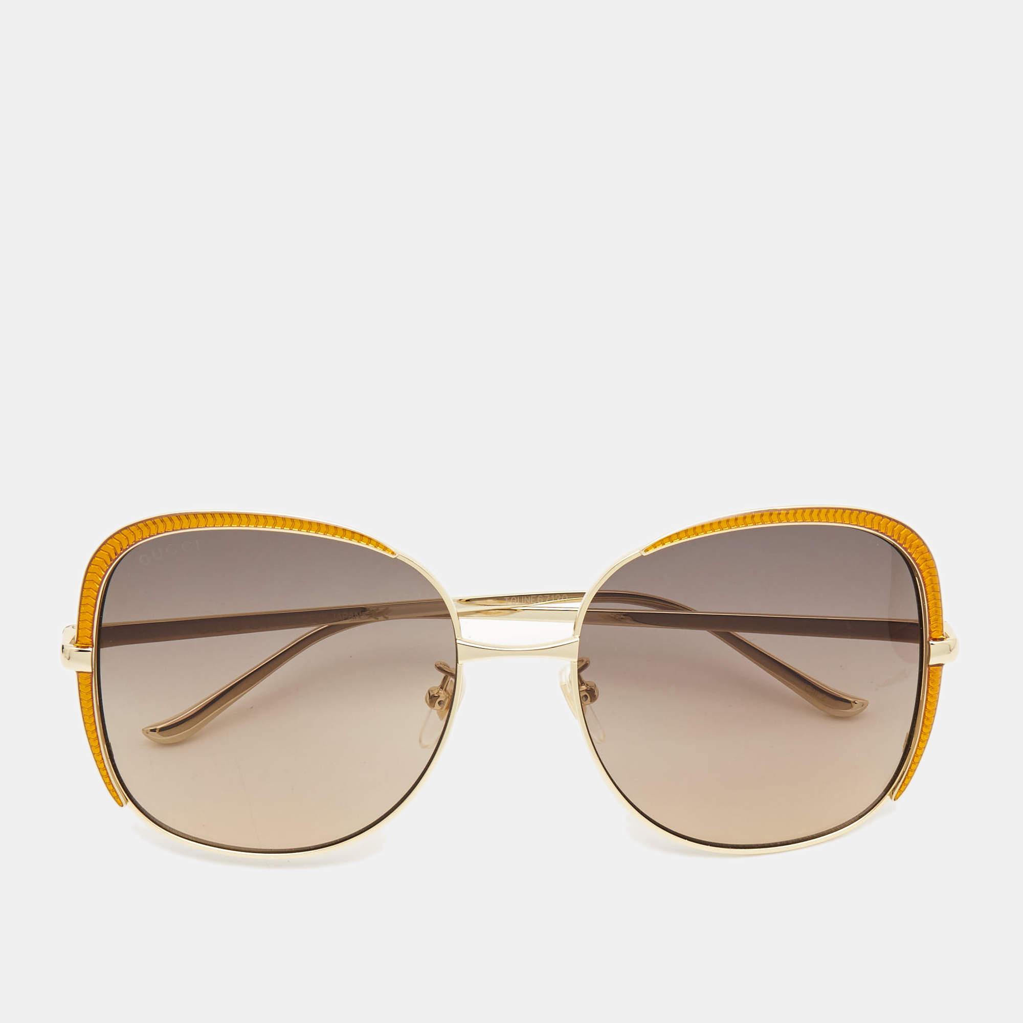 Pre Owned Gucci Brown/Gold Gradient Oversized Sunglasses