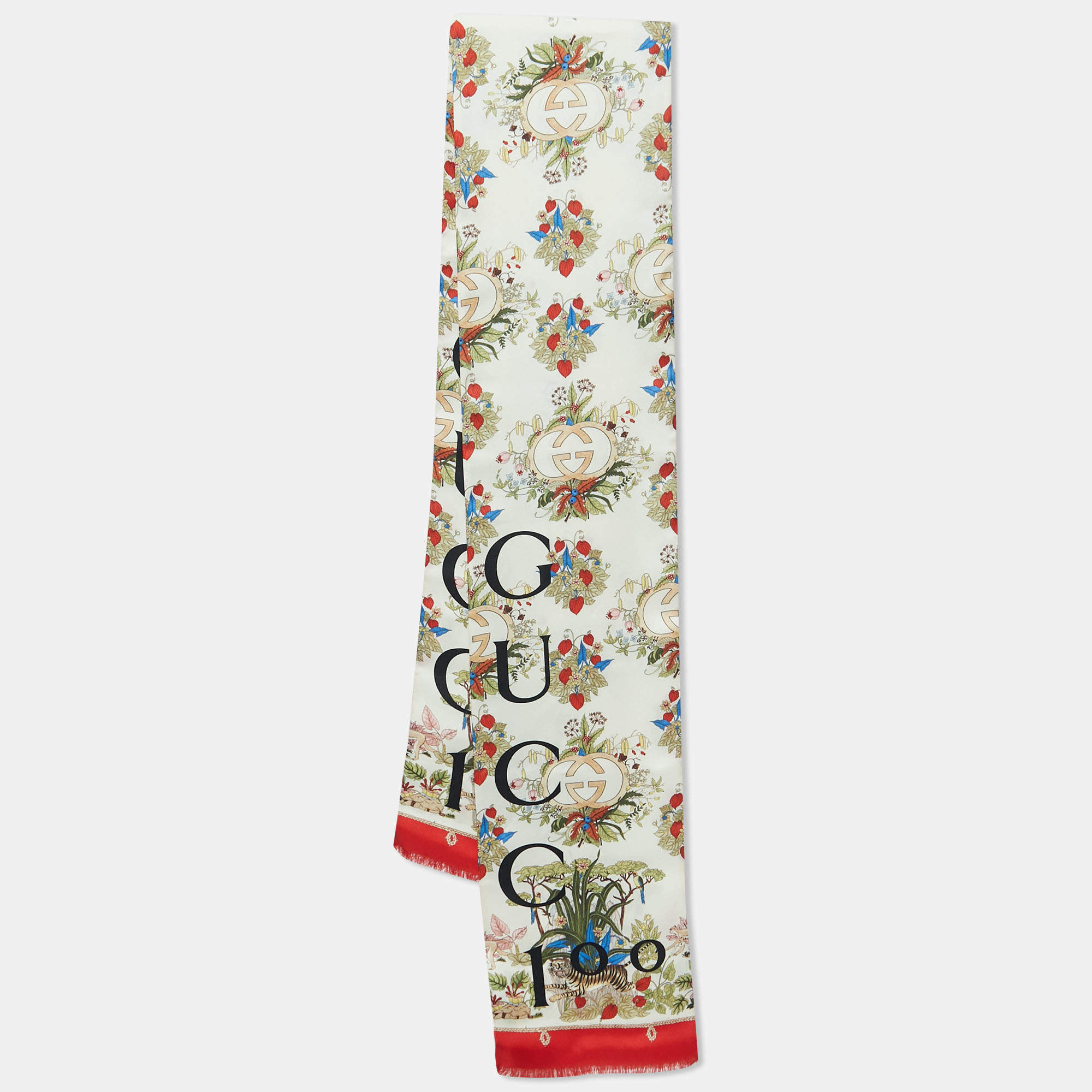 Gucci 100 Cream Flora Printed Silk Stole