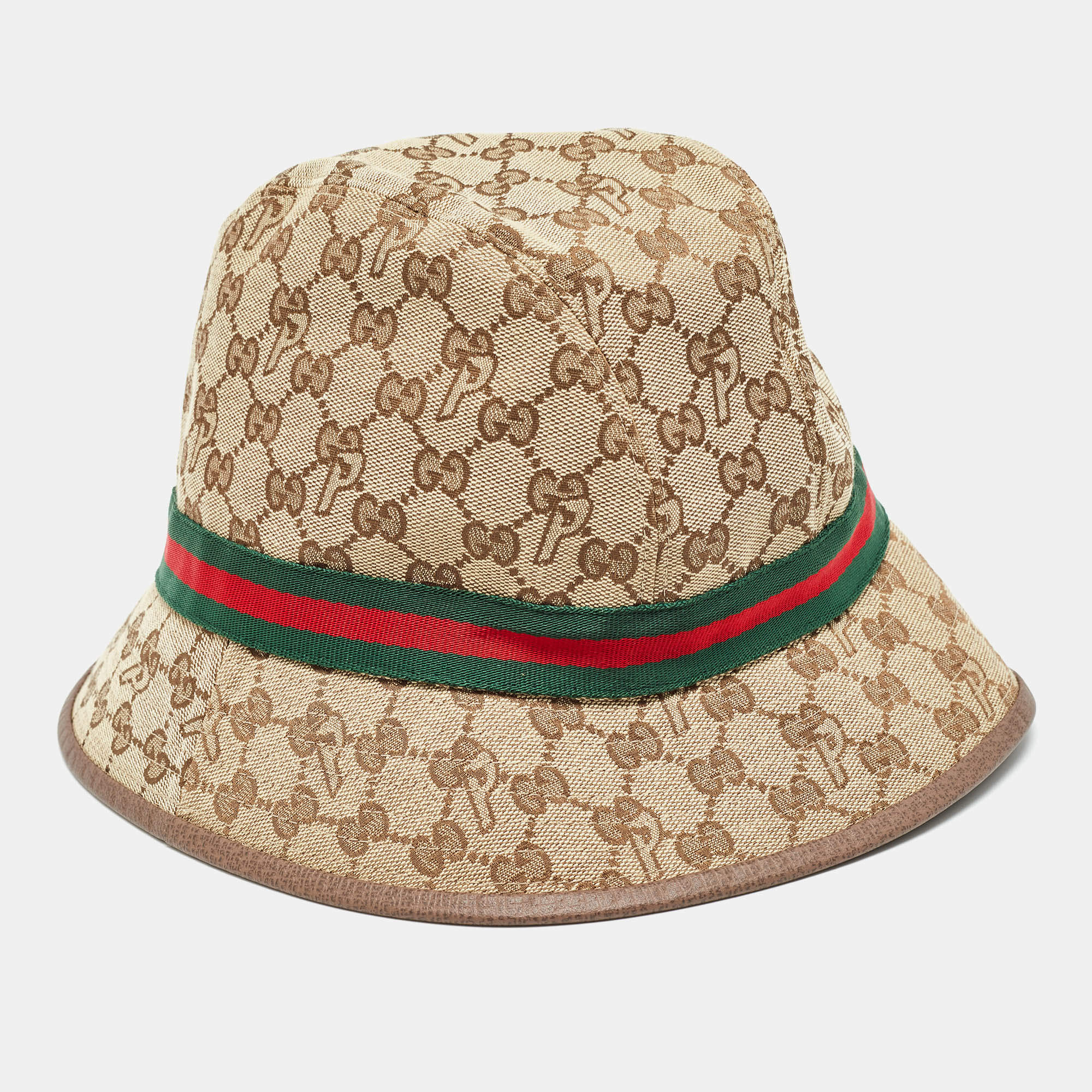 Pre Owned Palace x Gucci Brown GG Web Detail Canvas Fedora Hat
