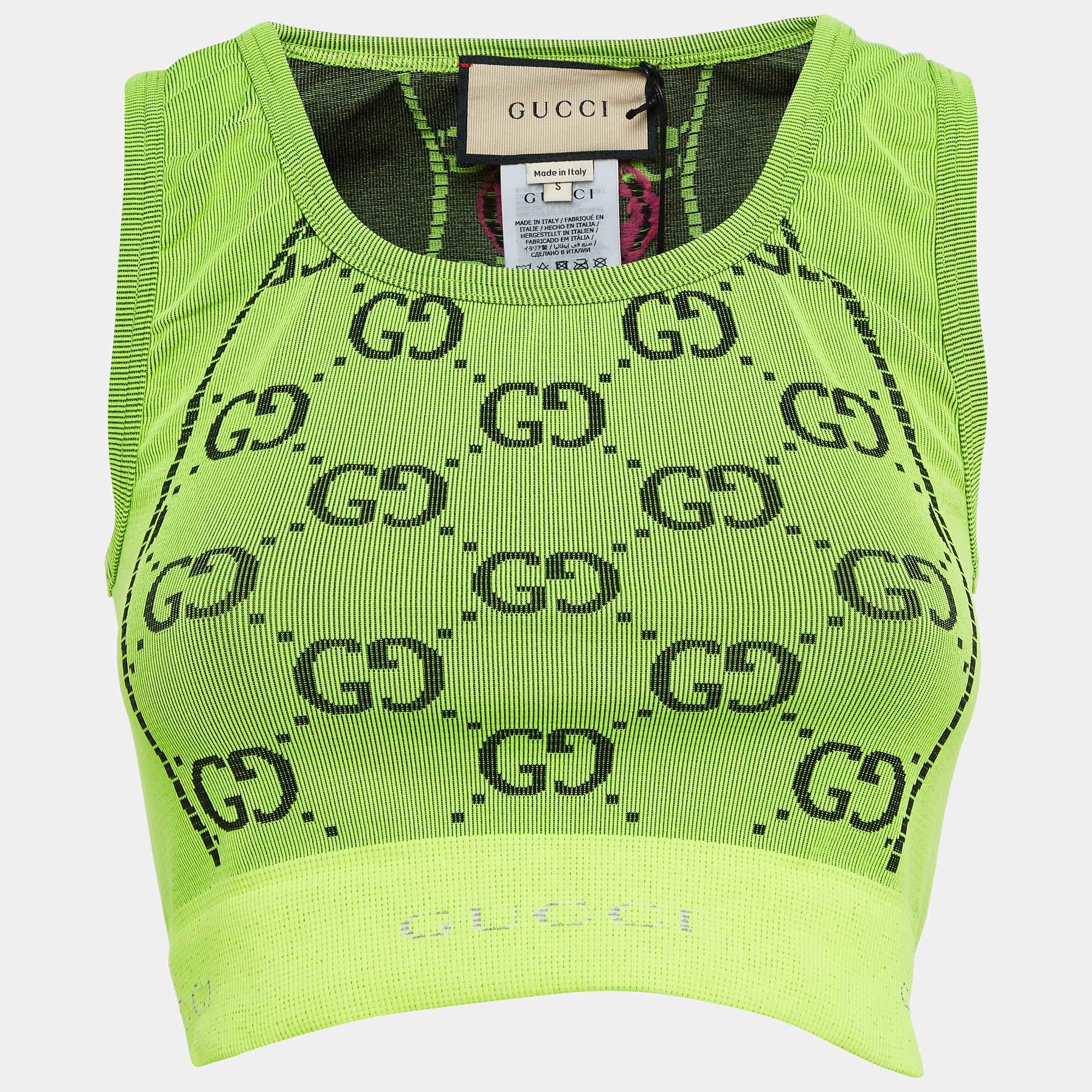 Pre Owned Gucci GG Stretch Rib Knit Crop Tank Top S