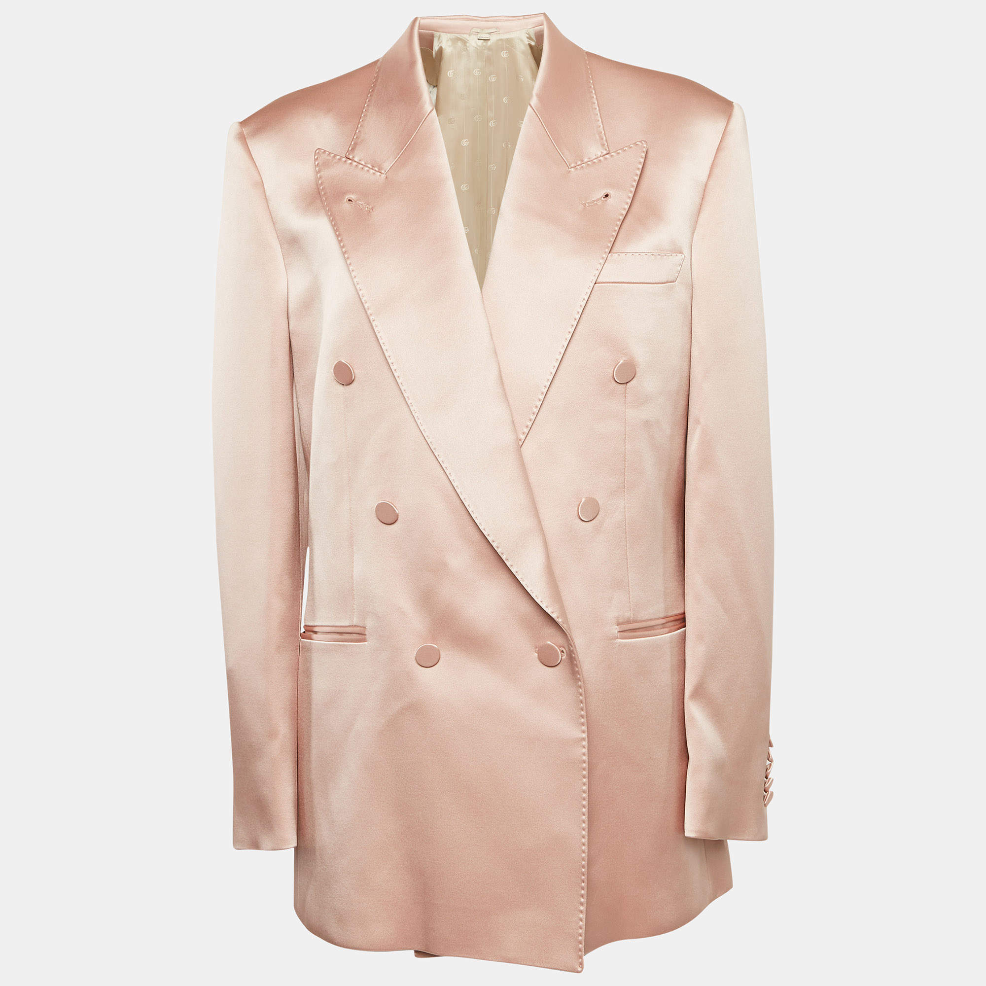 Pre Owned Gucci Pink Satin Silk Double-Breasted Blazer L