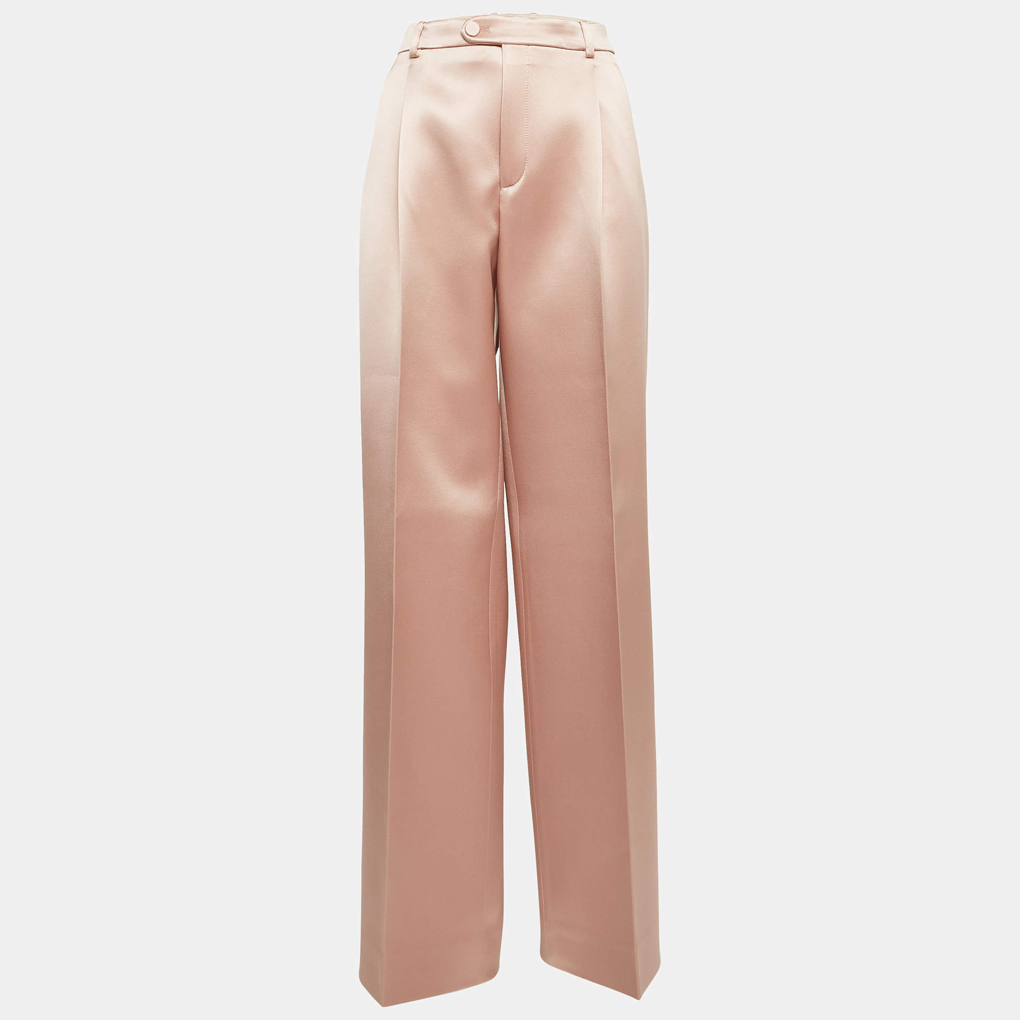 Pre Owned Gucci Pink Satin Pleated Straight Trousers M