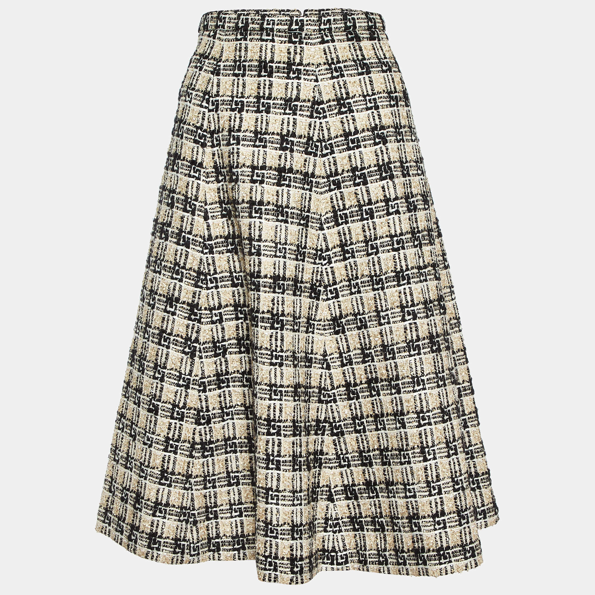 Pre Owned Gucci Beige/Black G Check Tweed Midi Skirt M