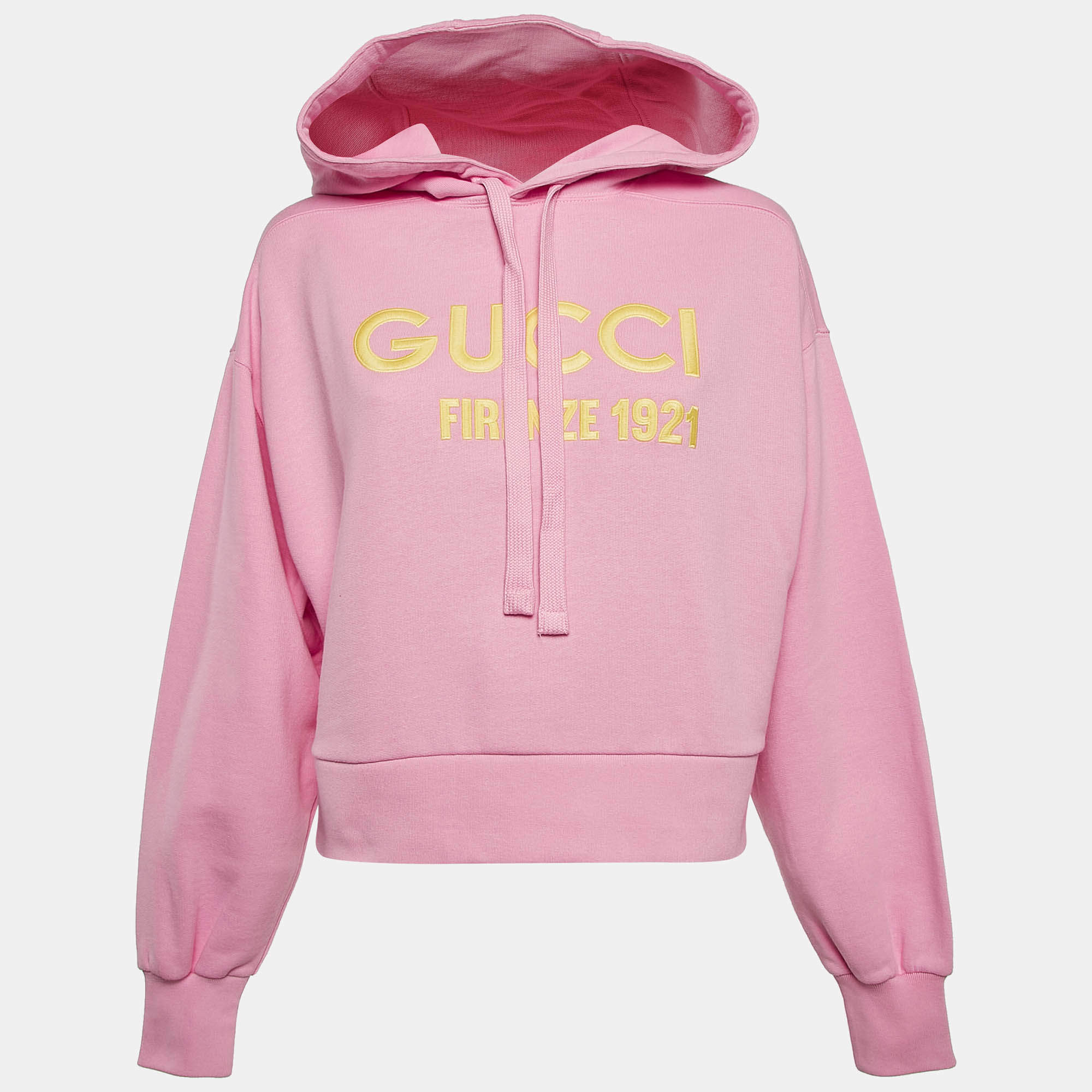 Gucci Pink Embroidered Cotton Sweatshirt Hoodie XS